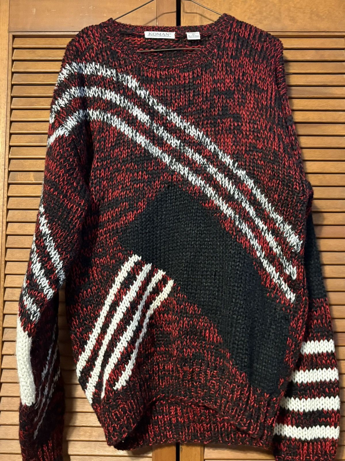 Koman VTG Koman Sweater Men's Medium Red Black Geometric Knit Size US L / EU 52-54 / 3 - 2 Thumbnail