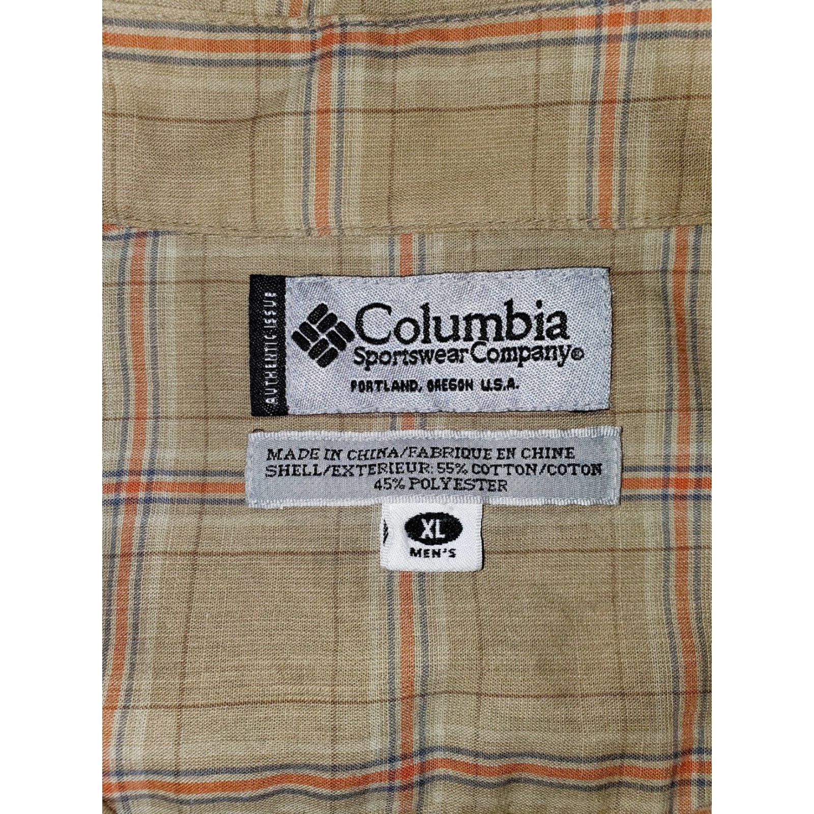 Vintage Columbia Shirt Button Down Short Sleeve Plaid Beige Polyester XLarge Men Size US XL / EU 56 / 4 - 3 Thumbnail