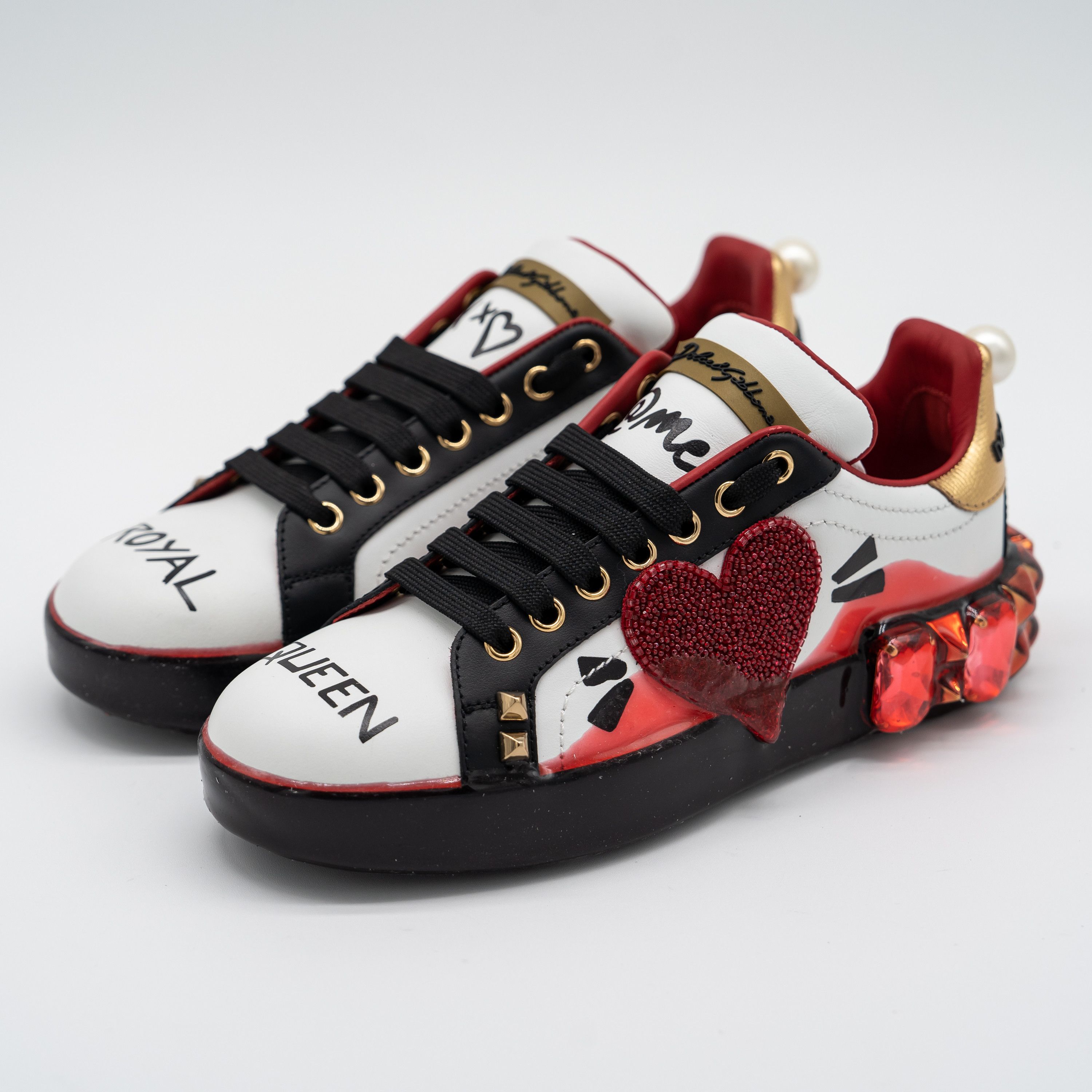 Dolce & Gabbana Dolce & Gabbana Portofino Heart Sneakers Crystals Red Melt Size US 6.5 / IT 36.5 - 1 Thumbnail