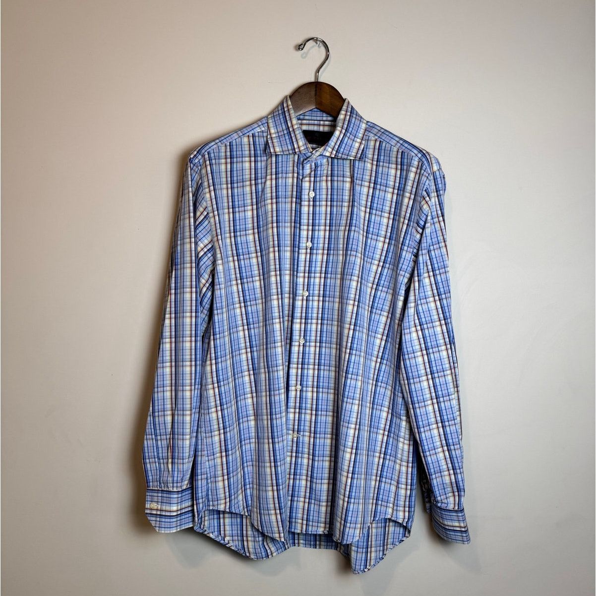 Etro ETRO Light Blue Plaid Button Down Dress Shirt - Size L Size US L / EU 52-54 / 3 - 1 Thumbnail