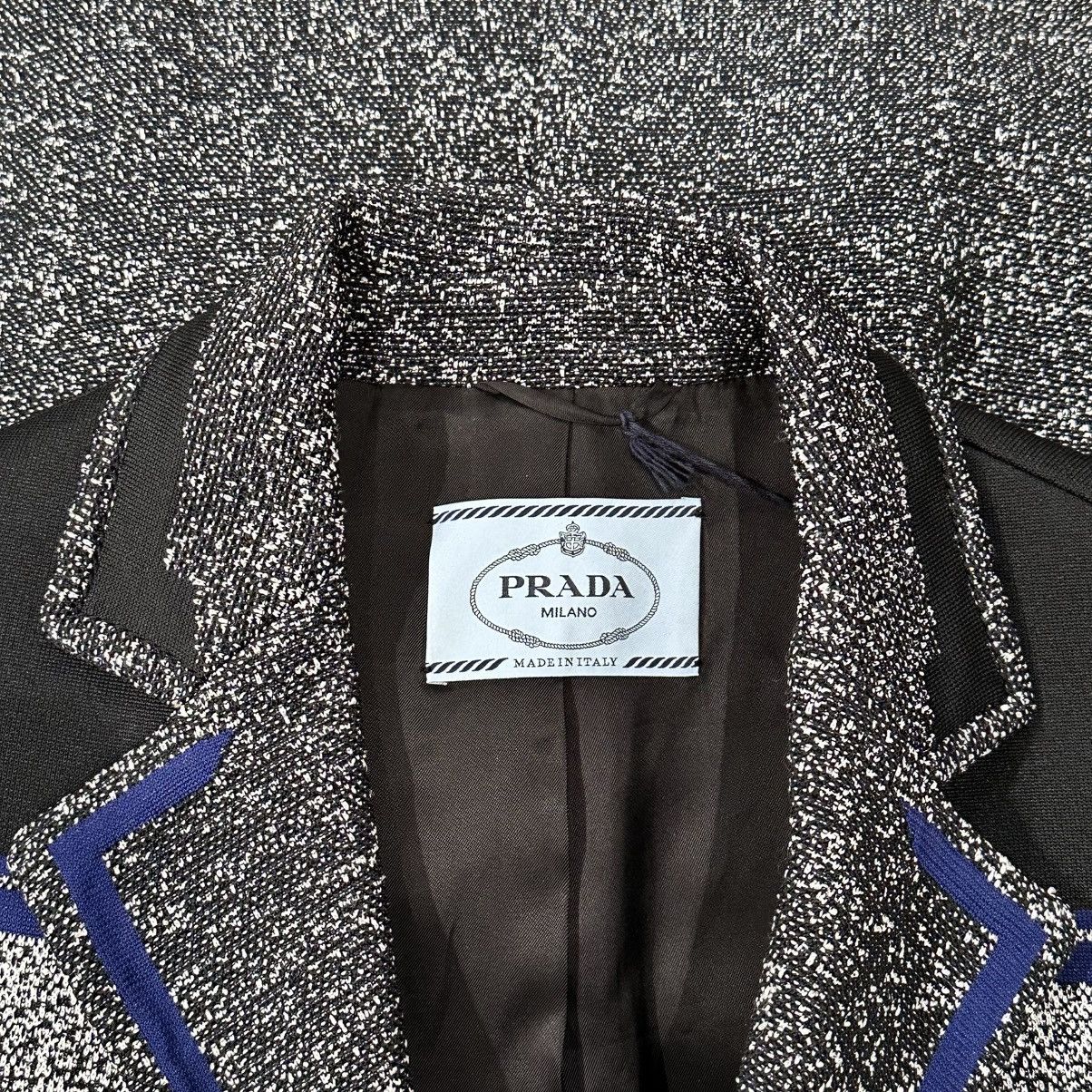 Prada NWT PRADA BLACK BLUE WHITE LONG JACQUARD COAT SIZE 4O IT Size US XXS / EU 40 - 7 Thumbnail
