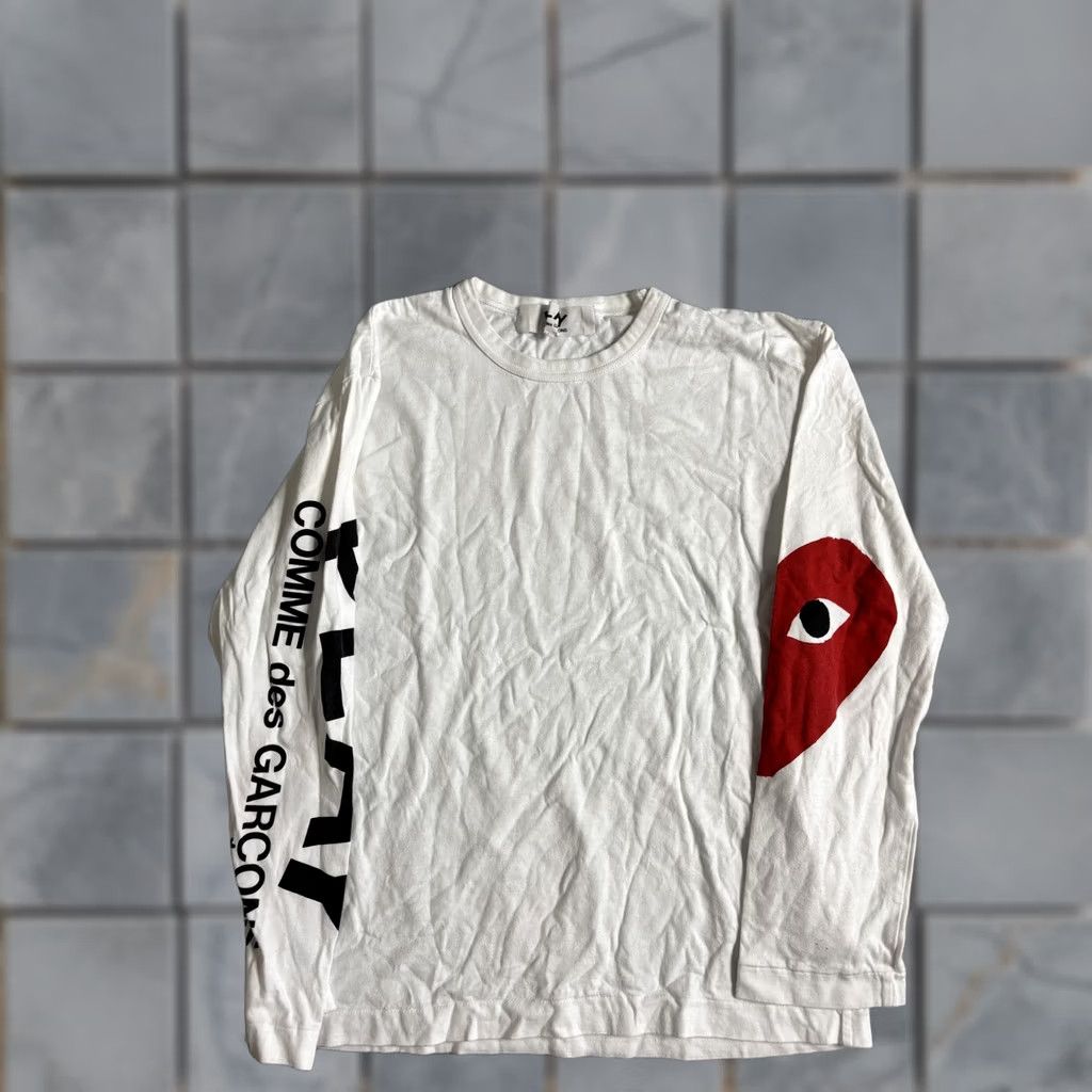 Vintage Comme Des Garcons Play Shirt Mens Large White Long Sleeve Heart Graphic Tee Size US L / EU 52-54 / 3 - 1 Thumbnail