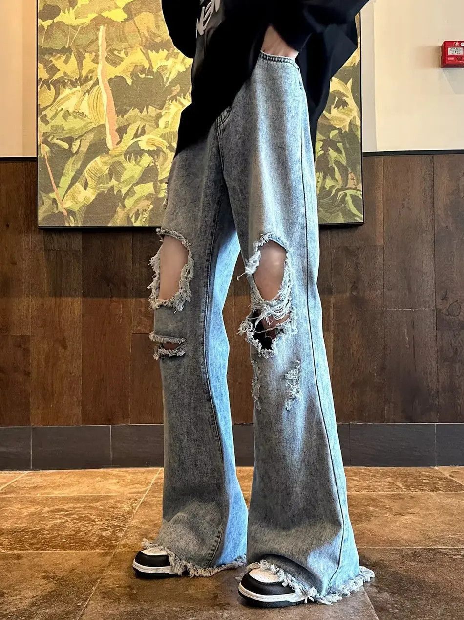 Japanese Brand Retro loose ripped micro flared jeans Size US 30 / EU 46 - 3 Thumbnail