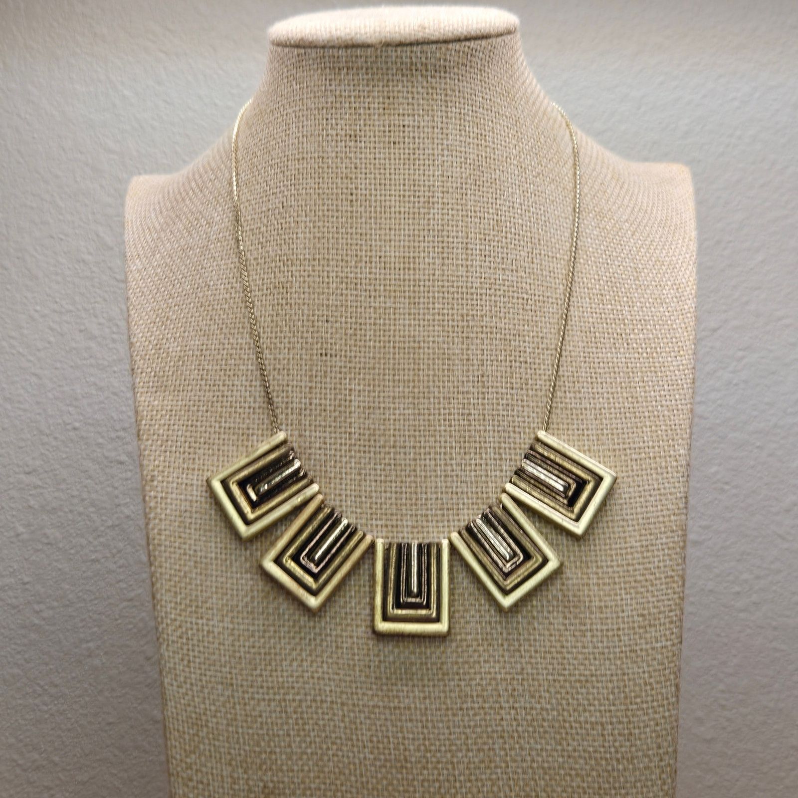 Ann Taylor Gold & Black Geometric Bib Statement Necklace Metallic Glam Size ONE SIZE - 2 Thumbnail
