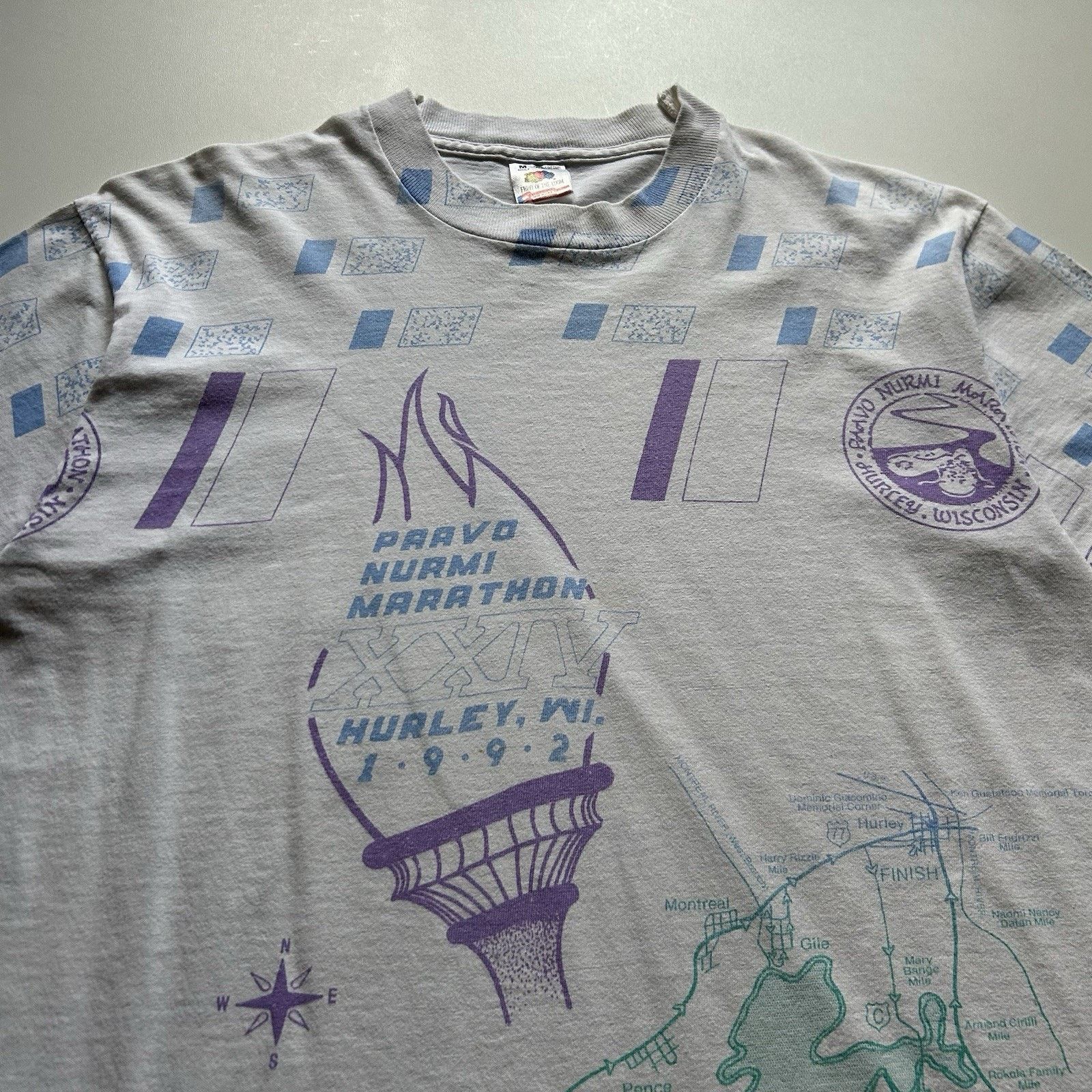 Fruit Of The Loom Vintage Marathon All Over Print T Shirt Medium 90s Art Rare Size US M / EU 48-50 / 2 - 2 Thumbnail