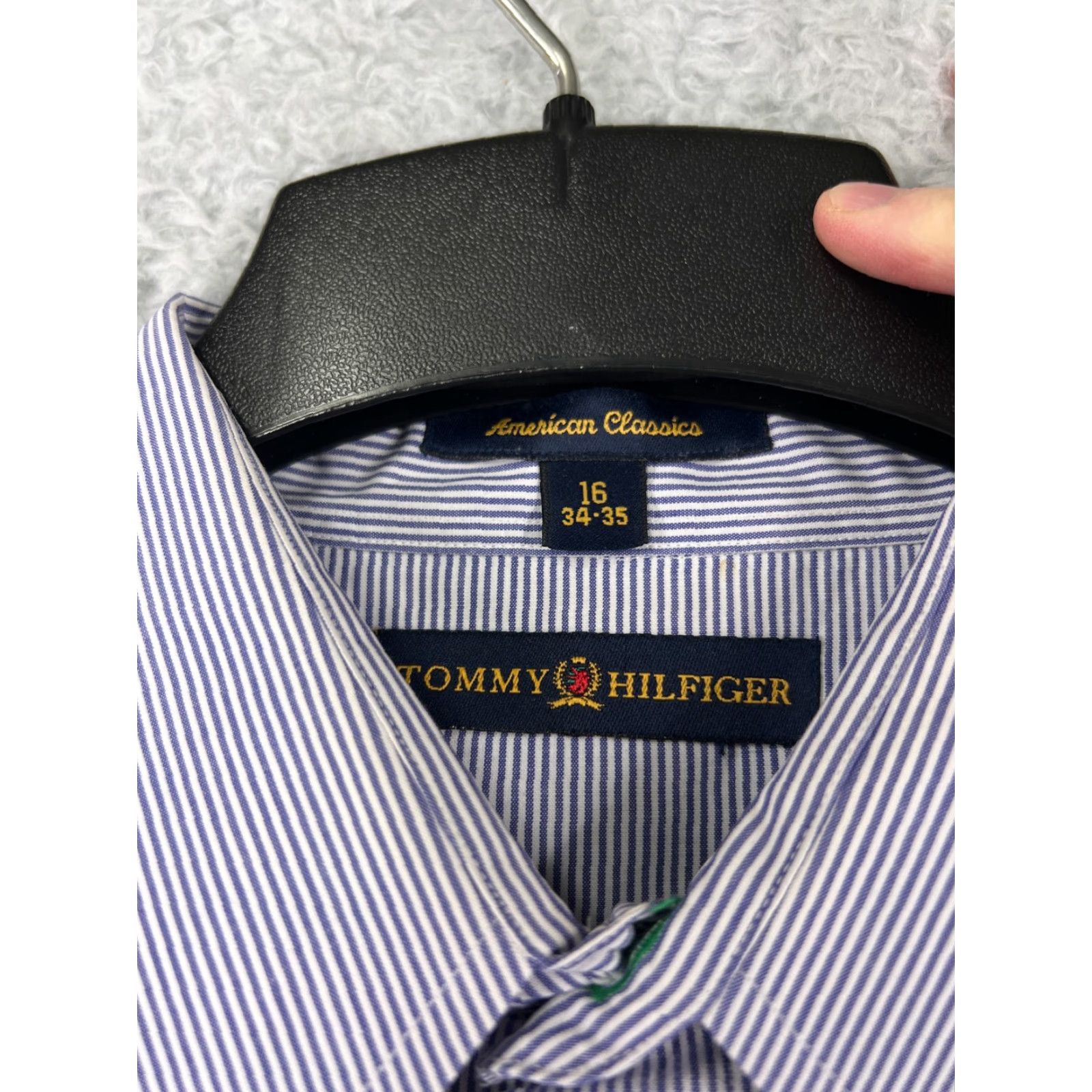 Tommy Hilfiger Tommy Hilfiger Shirt Mens 16 Blue White Long Sleeve Stripe American Classic Dress Shirt Mens Size US L / EU 52-54 / 3 - 3 Thumbnail
