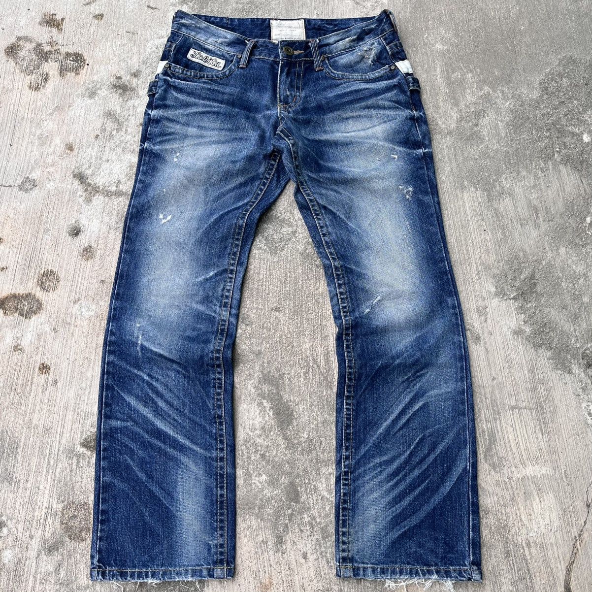 If Six Was Nine Vintage Lolita Buckle Back Faded Flare Distressed Jeans Size US 33 - 2 Thumbnail