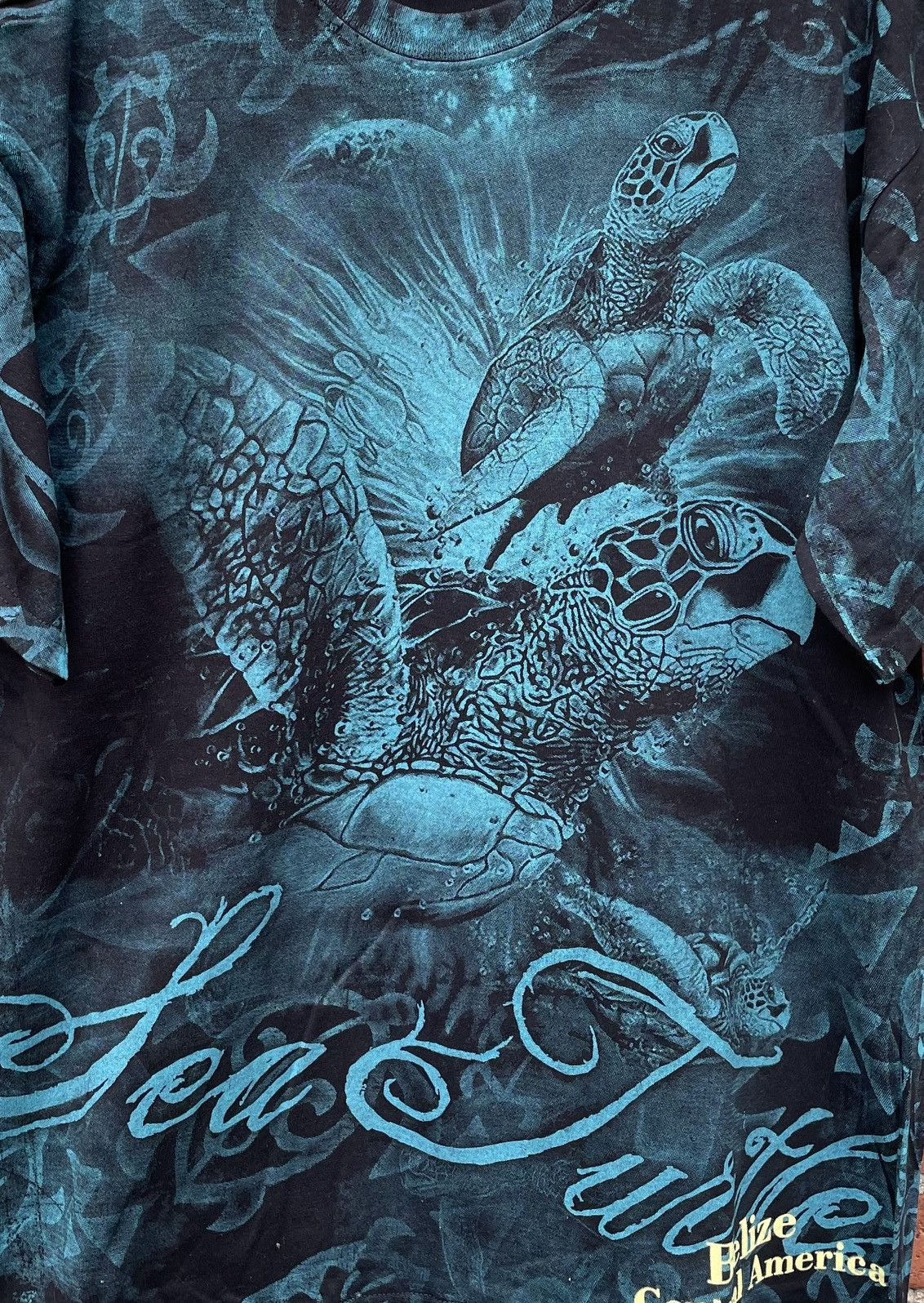 Vintage Y2k Yazbek Sea Turtles Aquatic AOP Belize T Shirt Size US L / EU 52-54 / 3 - 3 Thumbnail