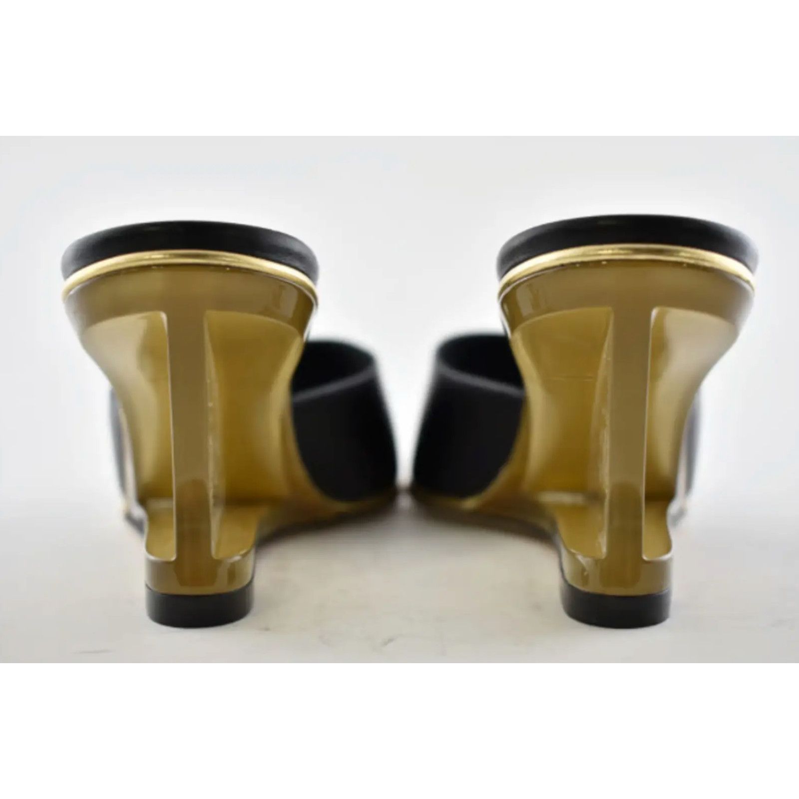 Chanel Chanel 20S Black Lambskin Clear Gold CC Mules Slide Size US 5.5 / IT 35.5 - 10 Thumbnail