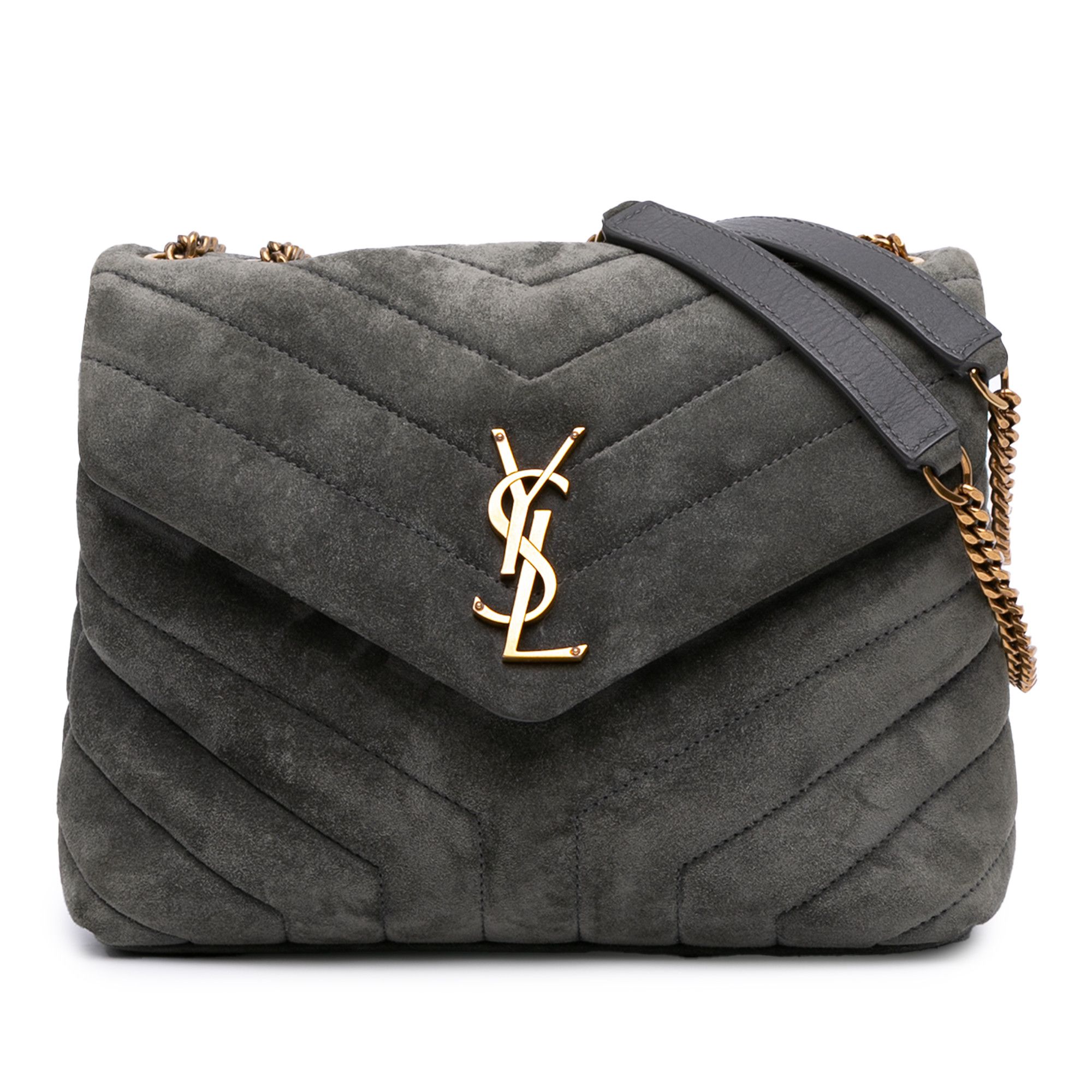 YVES Saint Laurent Small Suede Loulou Shoulder Bag in Grey, Women's