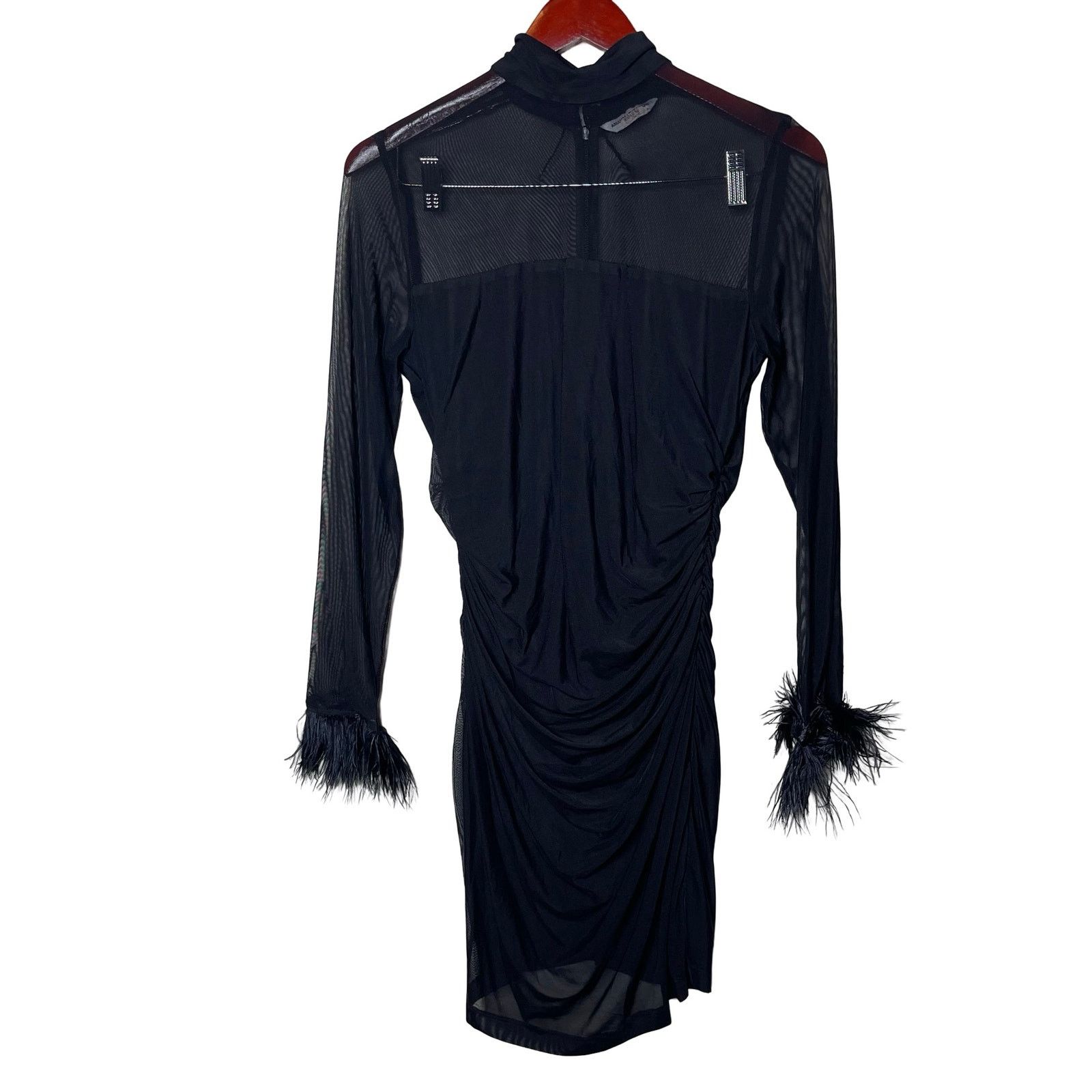 Amanda Uprichard Amanda Uprichard Vixen Mini Dress Ostrich Feather Cuff Black Size XL / US 12-14 / IT 48-50 - 2 Thumbnail