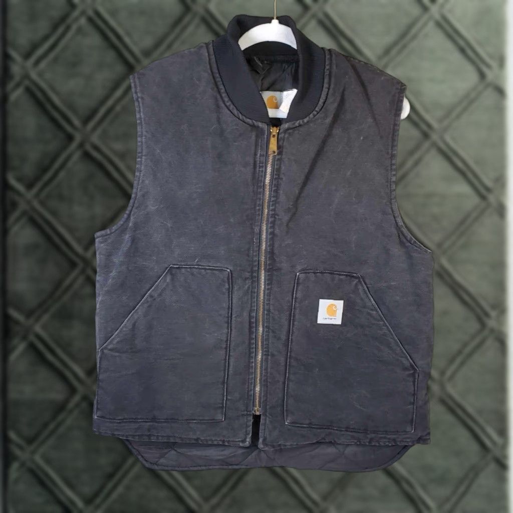 Carhartt VINTAGE Carhartt Vest Union Made Black L Men USA 80s 90s Cotton Blend Work RARE Fade Jacket Theme Biker Size US L / EU 52-54 / 3 - 1 Thumbnail