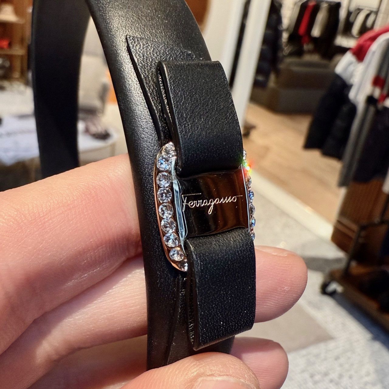 Salvatore Ferragamo Salvatore Ferragamo Black Leather Crystal Vara Bow Headband Size ONE SIZE - 7 Thumbnail