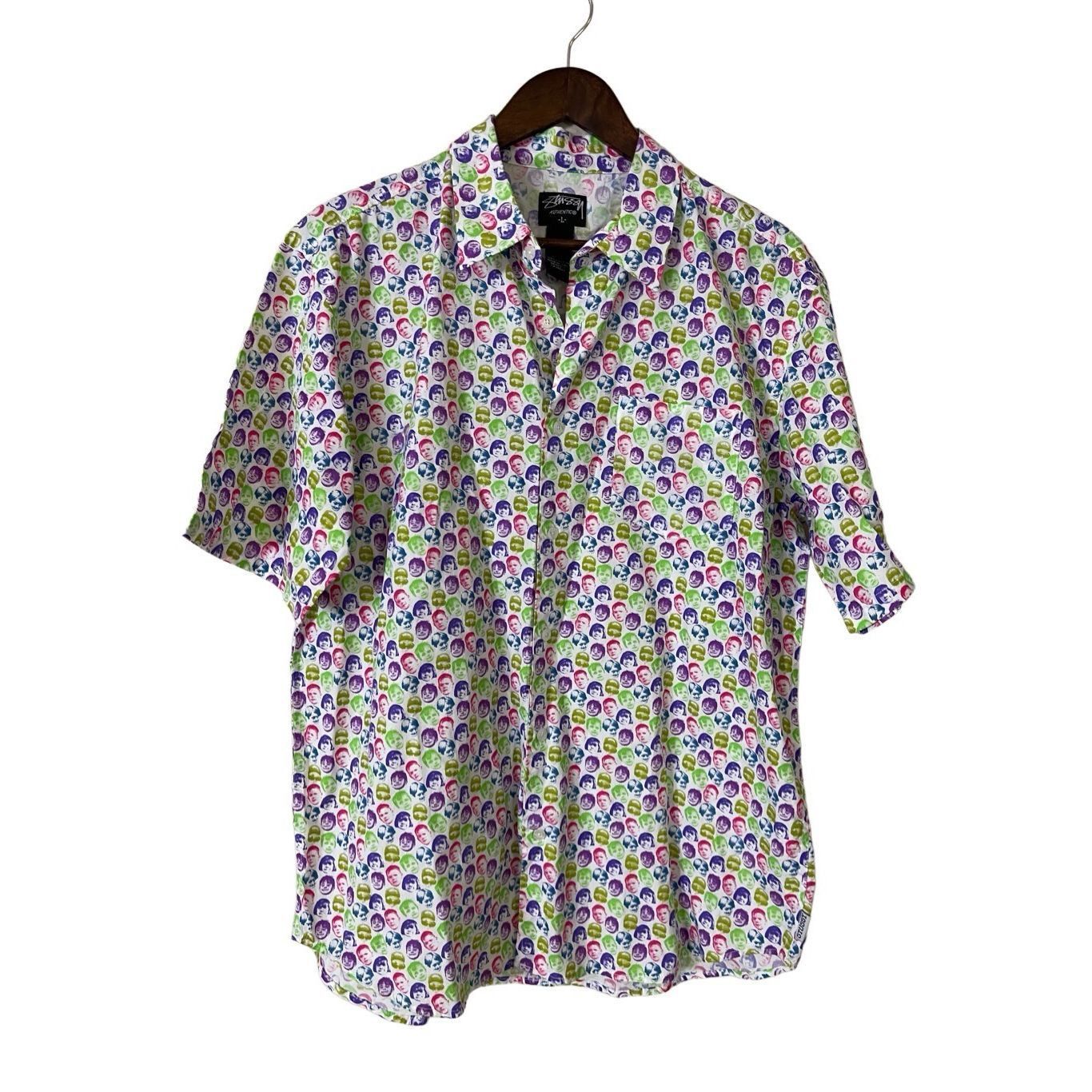 Stussy Faces Print AOP Button Down Short Sleeve Shirt Men's