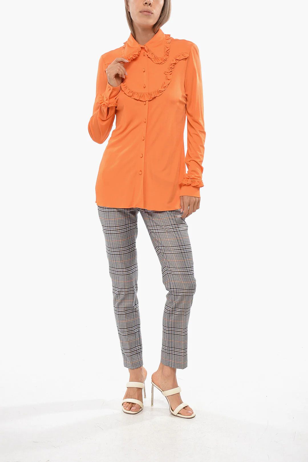 Prada og1mm0426 Ruched Blouse in Orange Size S / US 4 / IT 40 - 4 Thumbnail