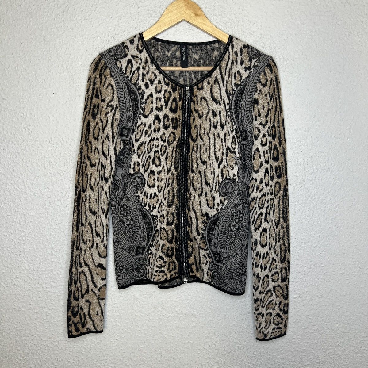 Designer Marc Cain Zip Cardigan Wool Sweater Jacket Jumper Leopard Size M / US 6-8 / IT 42-44 - 1 Thumbnail