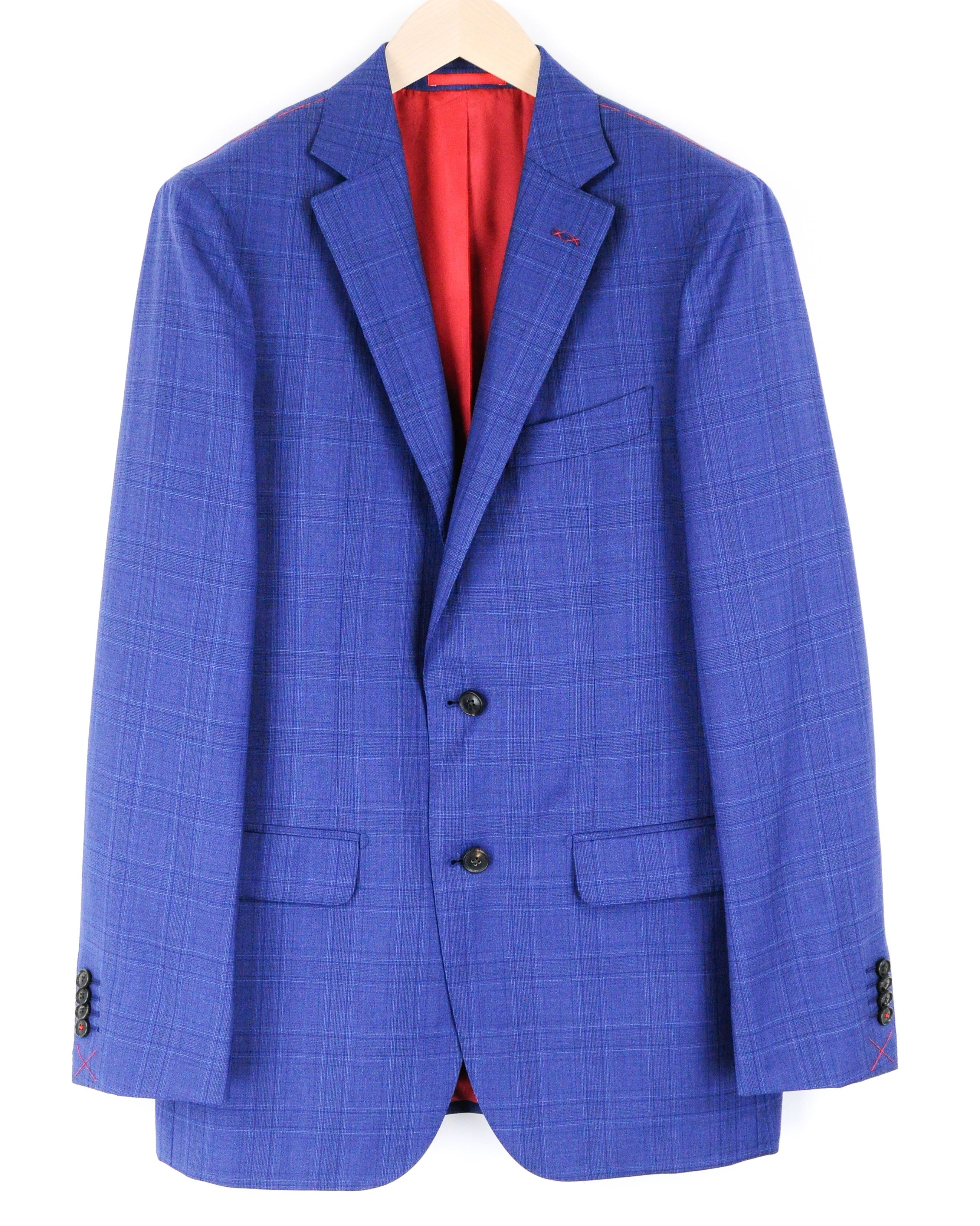 image of Suitsupply Sienna Uk40L Wool Super 130's Blue Checked Lined 56216, Men's
