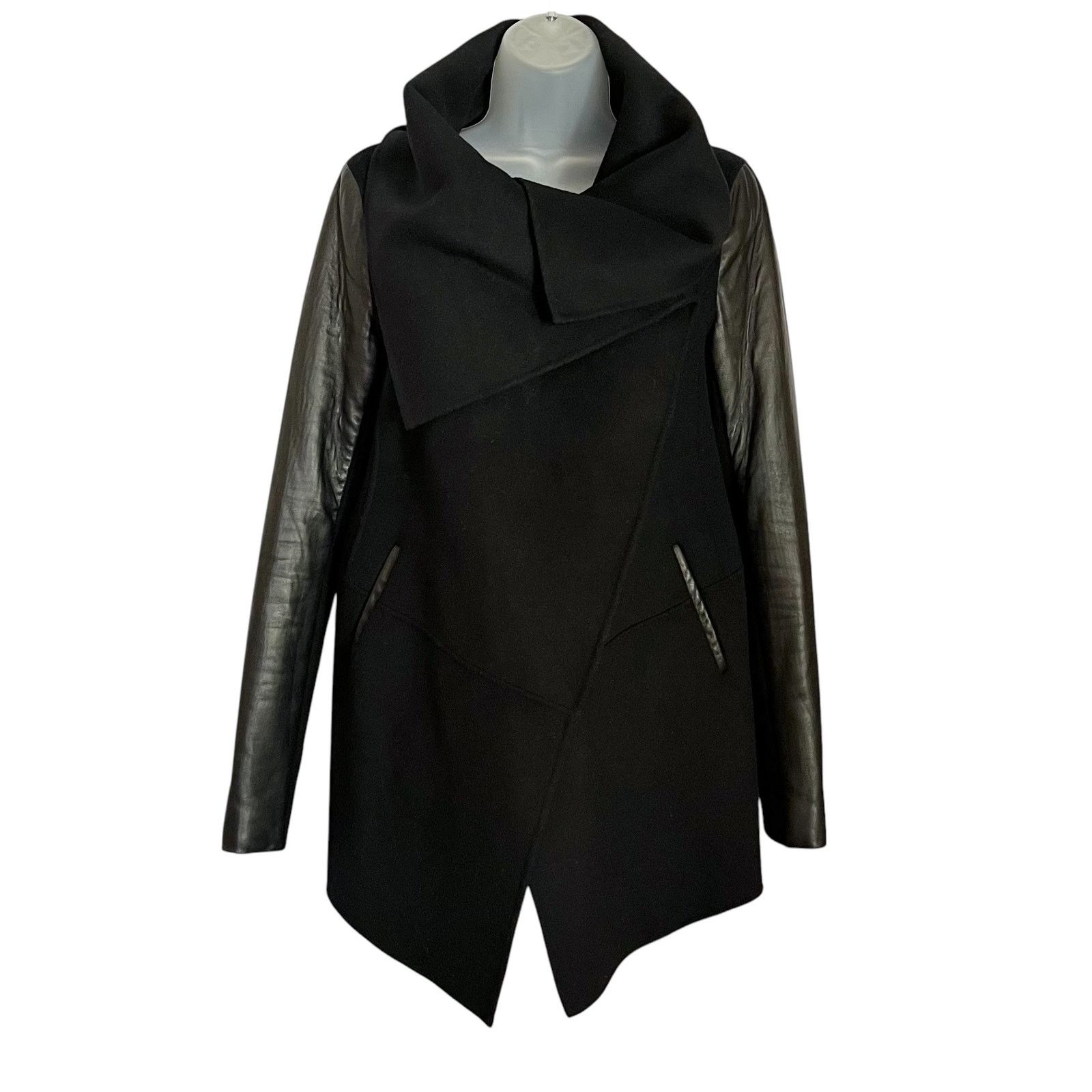 Mackage Mackage Vane Black Draped Wrap Lambskin Leather Wool Coat Grailed