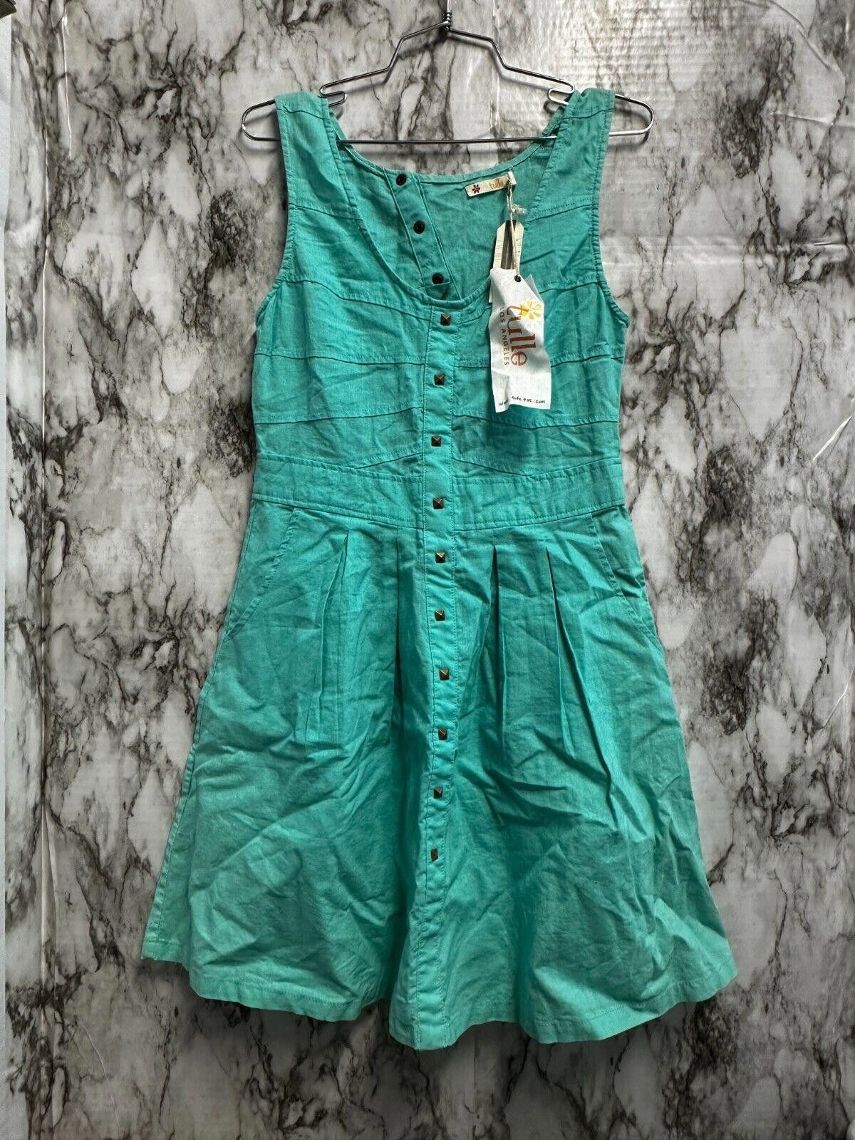 Tultex Tulle Aqua linen Blend sleeveless Midi pockets Dress Size S Size S / US 4 / IT 40 - 1 Thumbnail