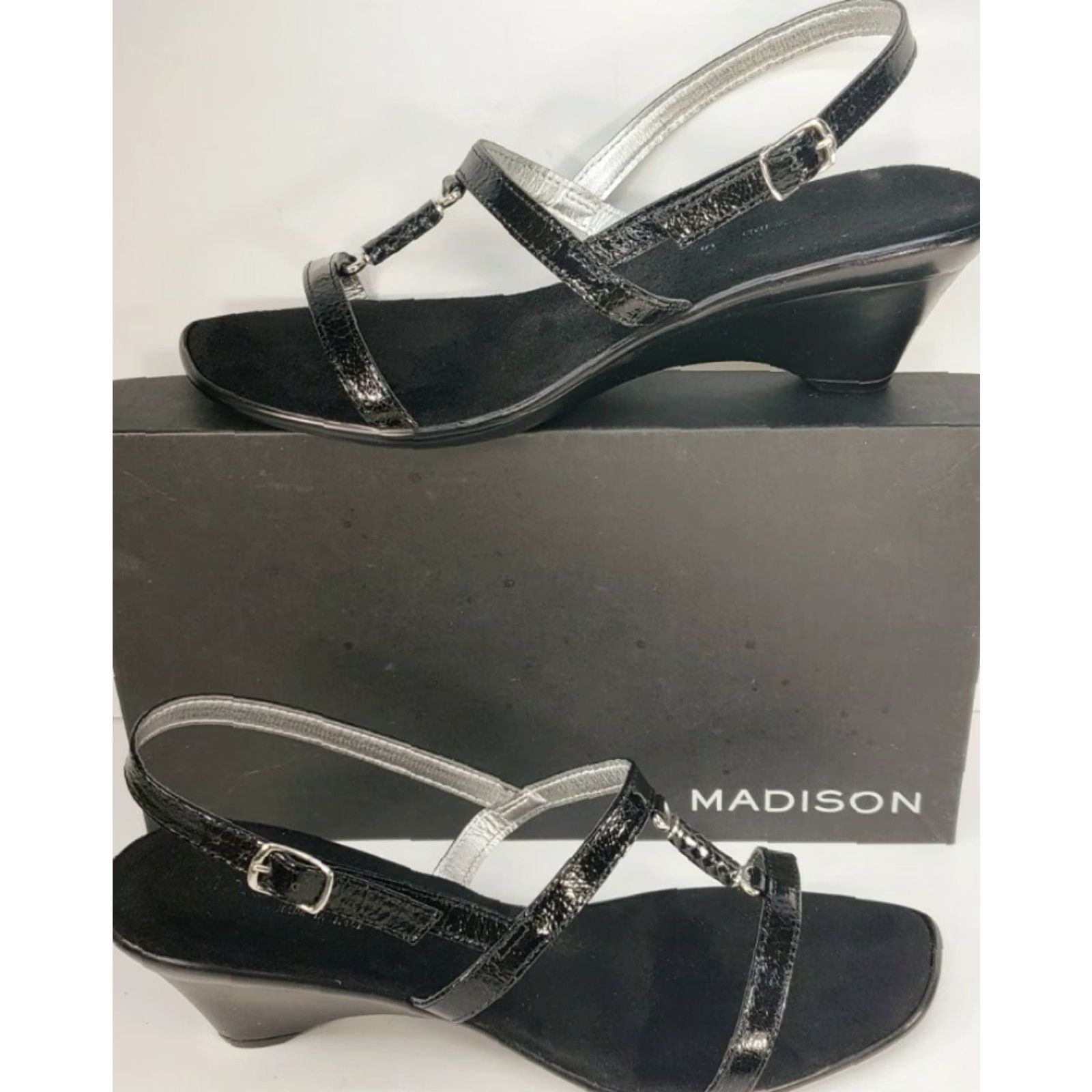 Madison Madison Maria Women's Heeled Strappy Sandal Size 9M Black Dress Straps Open Toe Buckle Heel Wedge Size M / US 6-8 / IT 42-44 - 6 Thumbnail