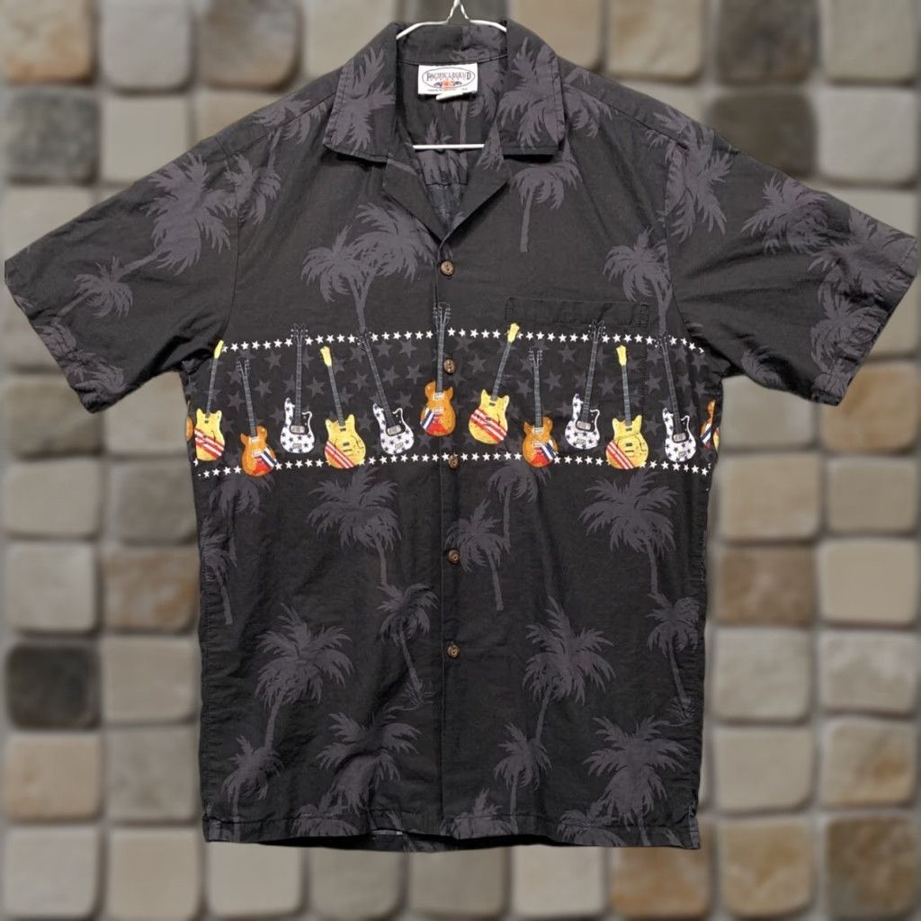 Vintage Pacific Legend Button-Up Shirt Mens M Black Palm Trees Guitars Hawaii USA Hawaiian Casual Short Sleeve Button-Up Size US M / EU 48-50 / 2 - 1 Thumbnail