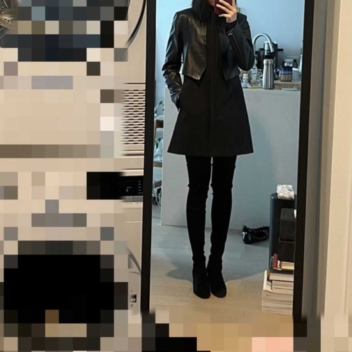 Vera Wang Vera Wang Wool & Leather Coat XS Black Size XS / US 0-2 / IT 36-38 - 10 Thumbnail