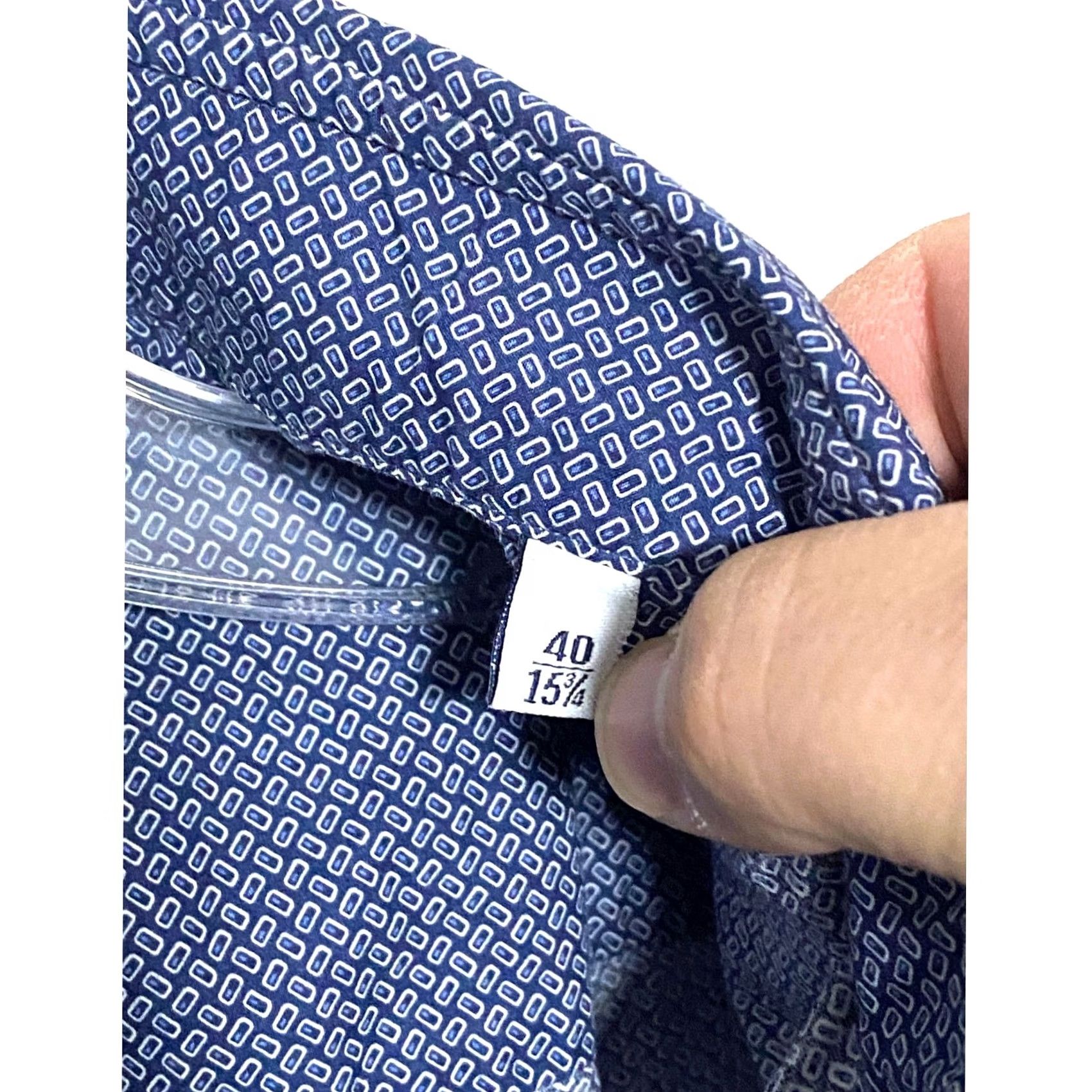 Vintage Sonrisa Geometric Button Down Dress Shirt Mens 15.5 Italy Professional Career Dress Shirt Mens 15.5 Blue Geometric Size 42R - 5 Thumbnail