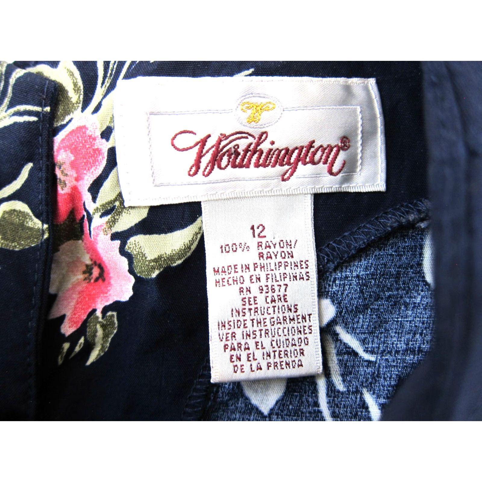 Worthington VINTAGE Worthington Dress Maxi Shirt Dress Short Sleeve Floral 12 Blue Rayon 52" hip Women's Dresses Size 34" / US 12 / IT 48 - 3 Thumbnail