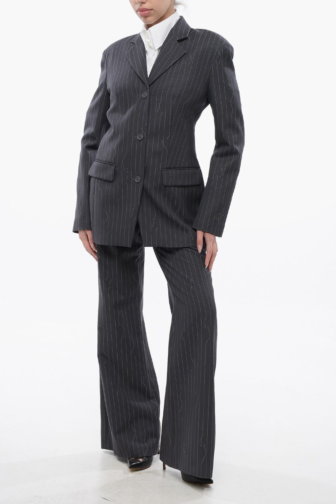 Off-White og1mm1125 Wool Blend Slim Fit Blazer in Grey Size M / US 6-8 / IT 42-44 - 4 Thumbnail