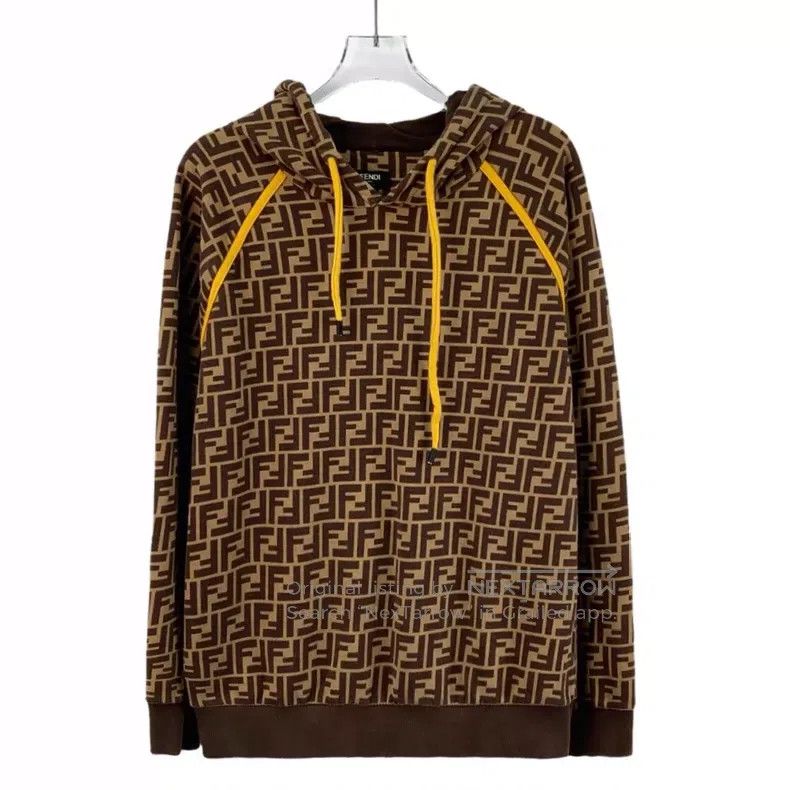 Fendi Fendi Dark brown logo letter all-over print cotton hooded Size US S / EU 44-46 / 1 - 1 Thumbnail