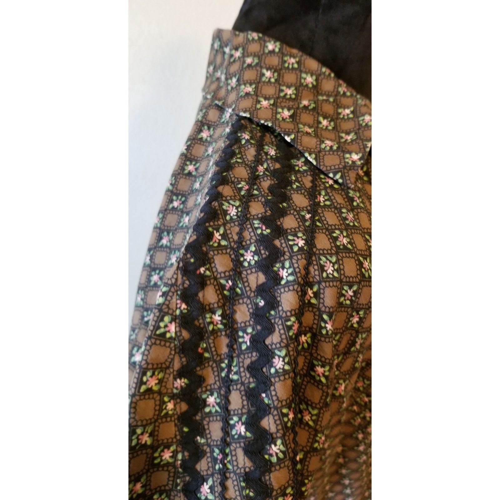 Vintage Vtg 50s 60s Patio Dress Circle Skirt Brown Black Prairie Size M / US 6-8 / IT 42-44 - 7 Thumbnail