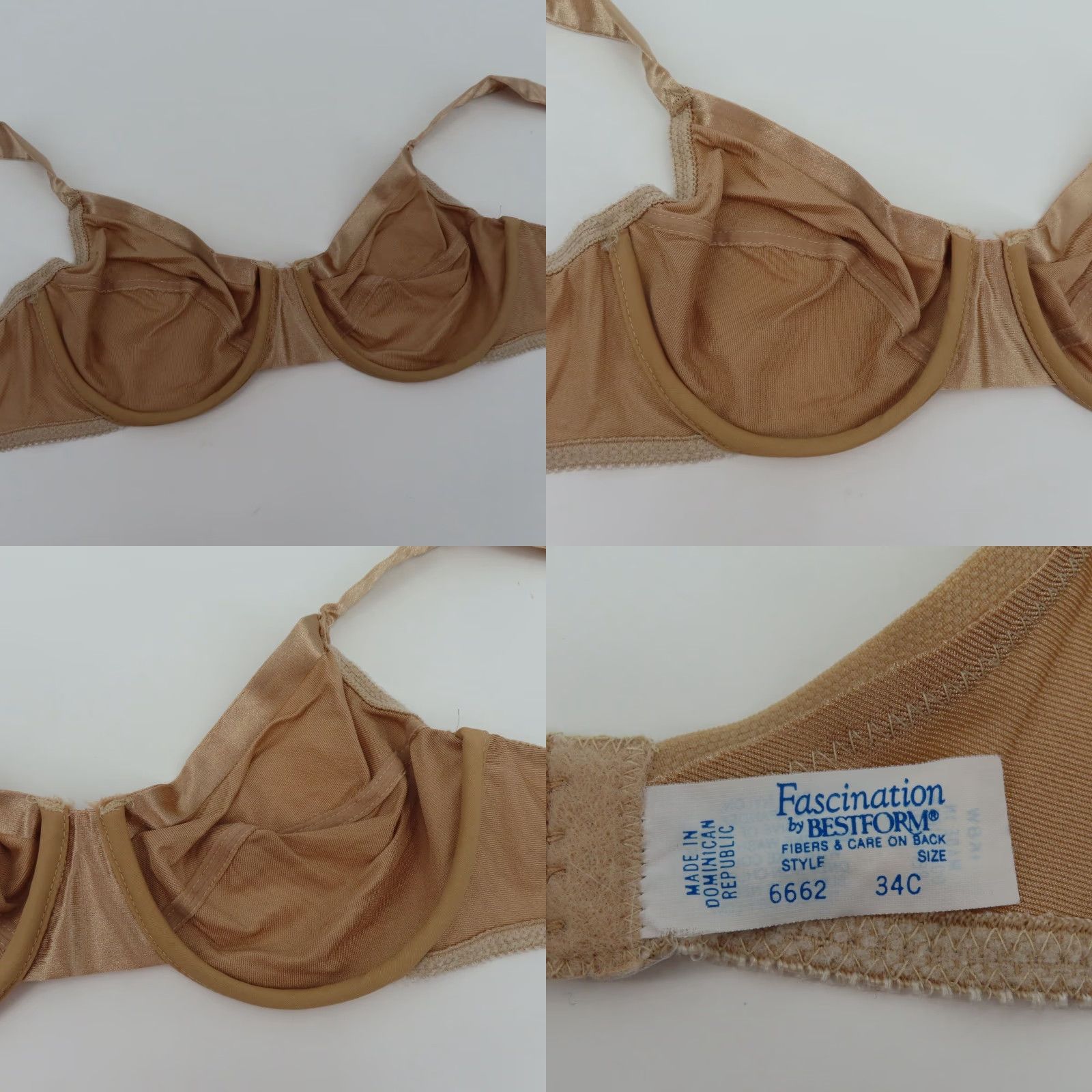Vintage VINTAGE Bestform Fascination 34C 6662 Beige Shiny Satin Underwire Wide Strap Bra VTG Size ONE SIZE - 8 Thumbnail