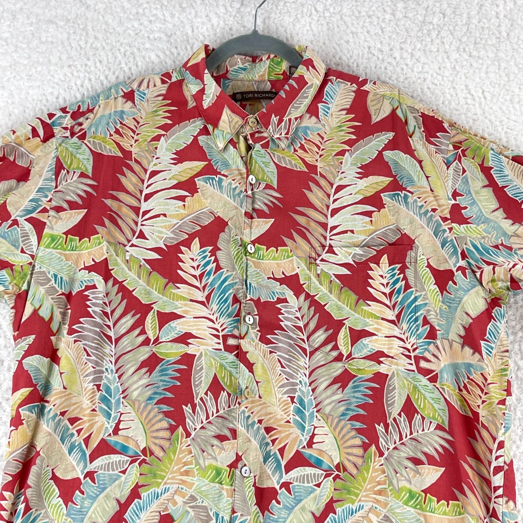 Tori Richard VINTAGE Tori Richard Red Palm Print Button-Up Shirt Mens XL Short Sleeve Cotton Hawaiian Tropical Beach Size US XL / EU 56 / 4 - 2 Thumbnail