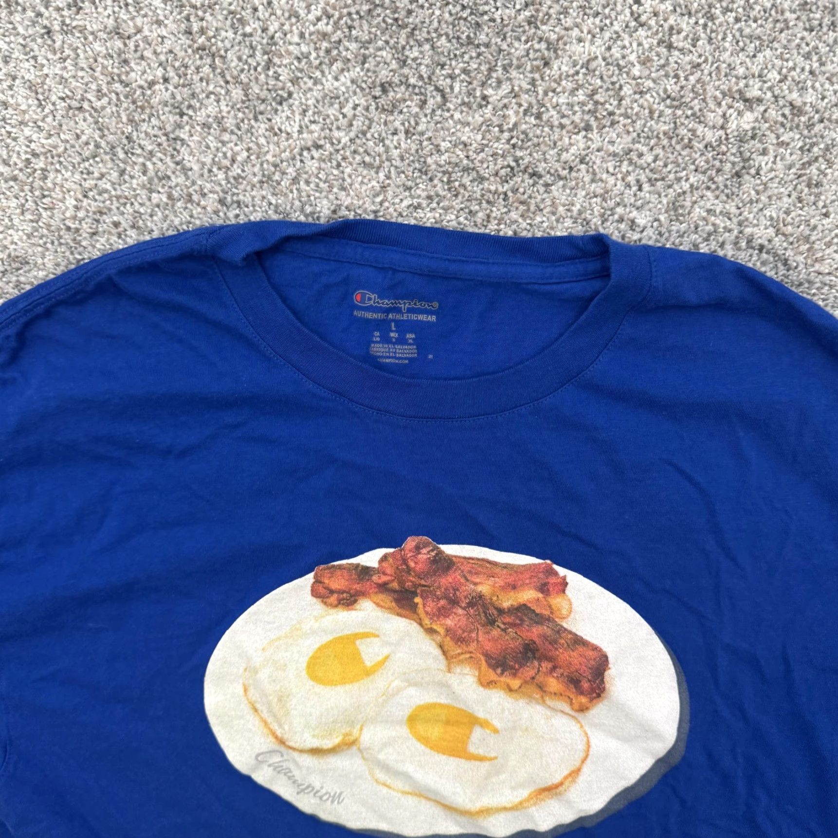 Champion Champion Shirt Mens L Blue Bacon Eggs Graphic Tee Breakfast Food Funny Size US L / EU 52-54 / 3 - 3 Thumbnail