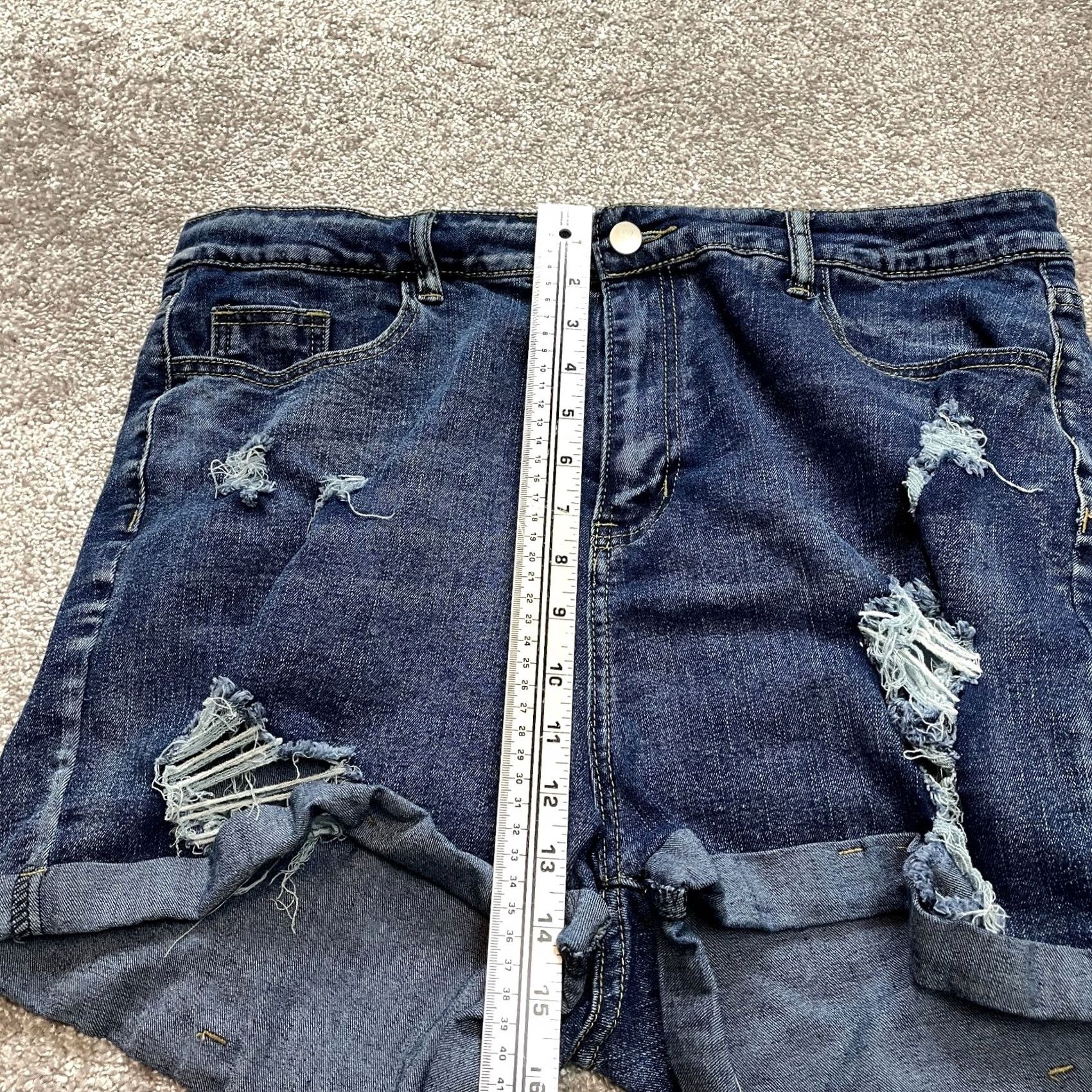 Shein Shein Bermuda Shorts Womens 12 3XL Blue Denim Stretch Rolled Distressed Jean Size 34" / US 12 / IT 48 - 4 Thumbnail