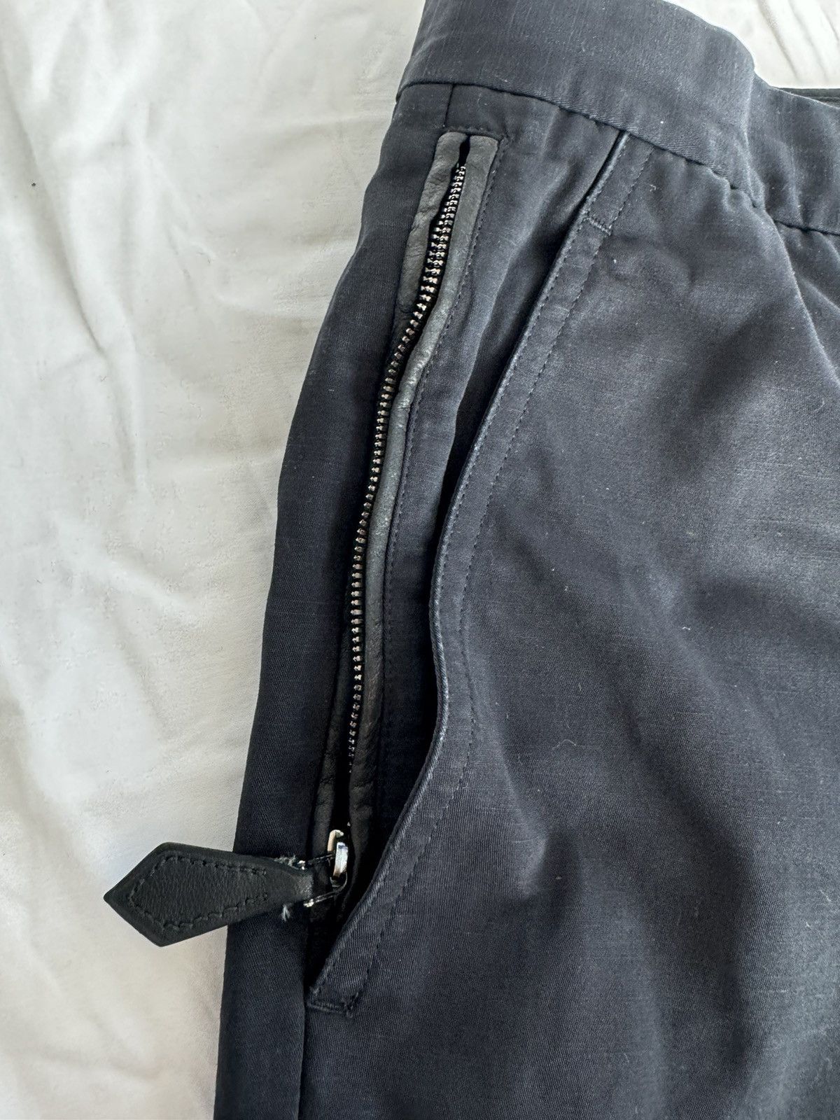 Hermes Hermes black linen cotton pants with leather detailing Size US 31 - 3 Thumbnail