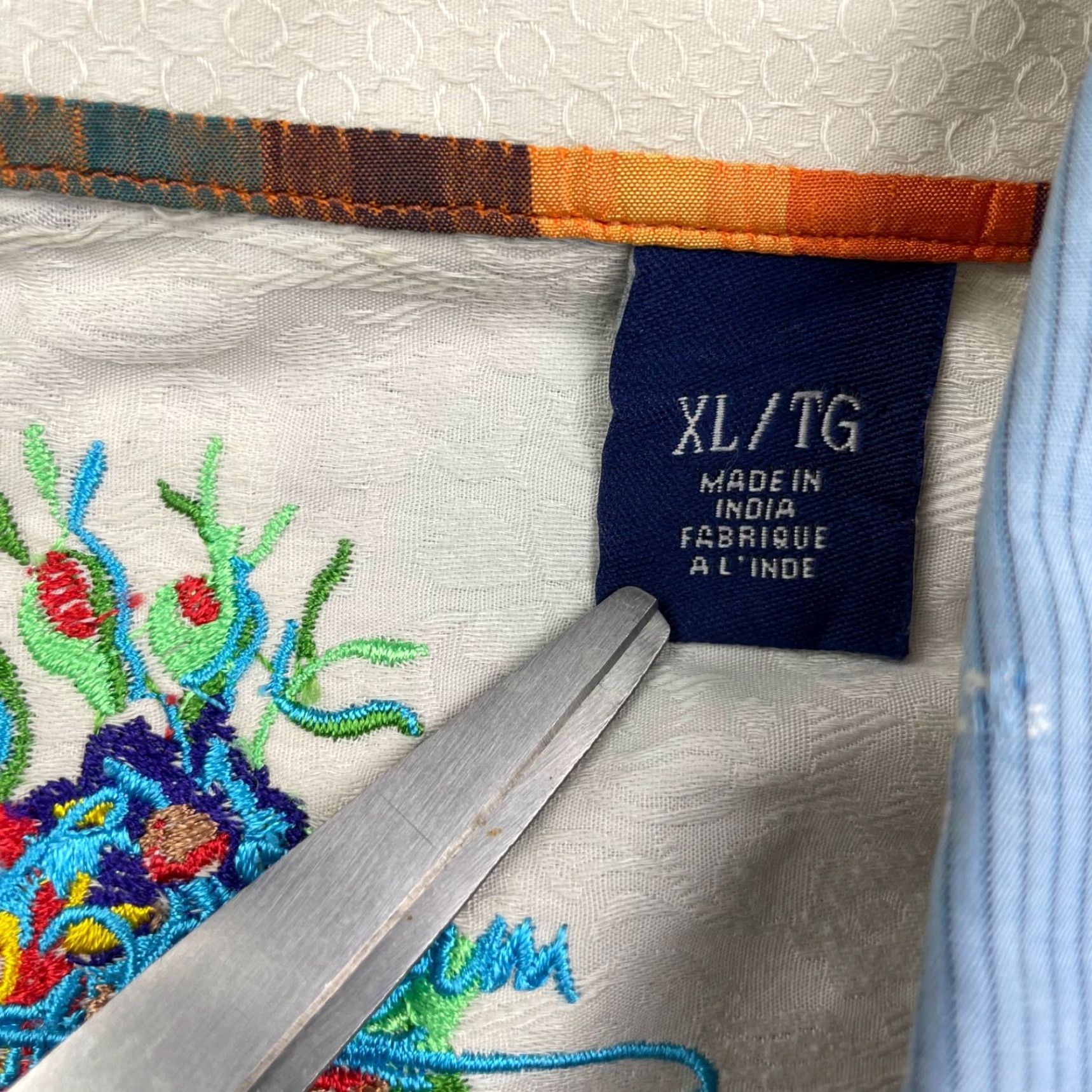 Robert Graham Robert Graham Button-Up Shirt XL 100% Cotton Blue Stripe Floral Flip Cuff Mens Long Sleeve Shirt Size US XL / EU 56 / 4 - 5 Thumbnail
