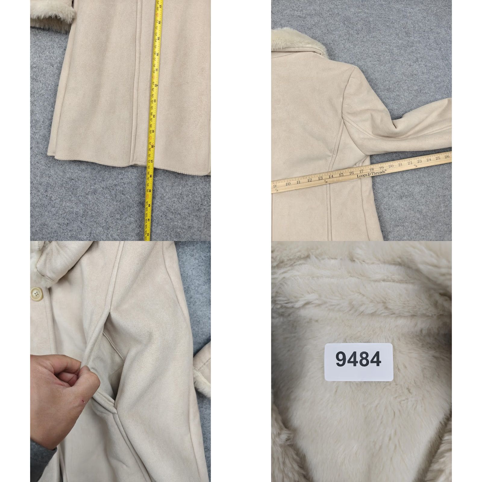 Vintage Larry Levine Coat Womens Medium Beige Faux Shearling Button Front Fur Lined Size M / US 6-8 / IT 42-44 - 8 Thumbnail