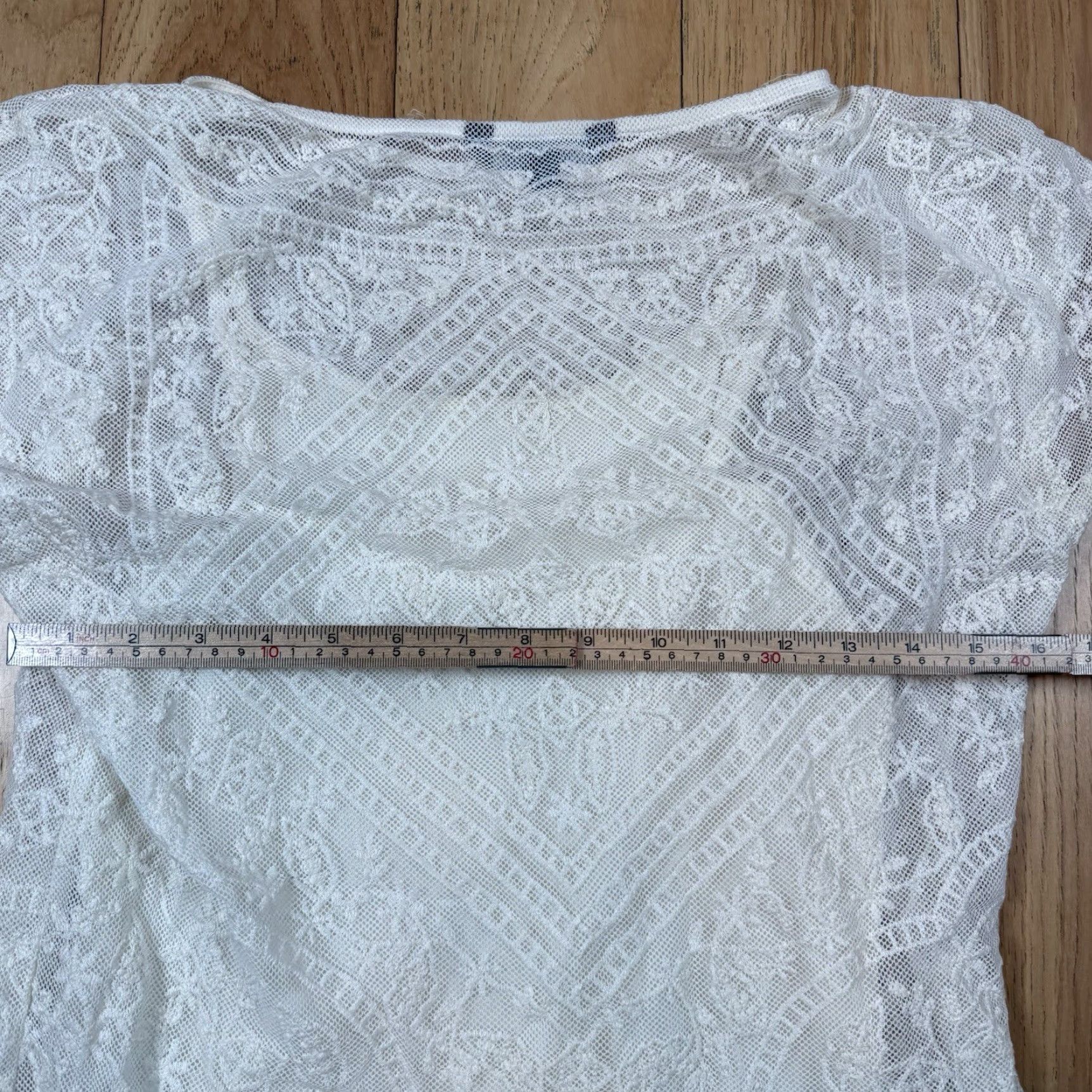 Ralph Lauren Lauren Ralph Lauren Blouse Women L Knit Crochet Lace Overlay Scoop Neck White (Summer) Size L / US 10 / IT 46 - 6 Thumbnail