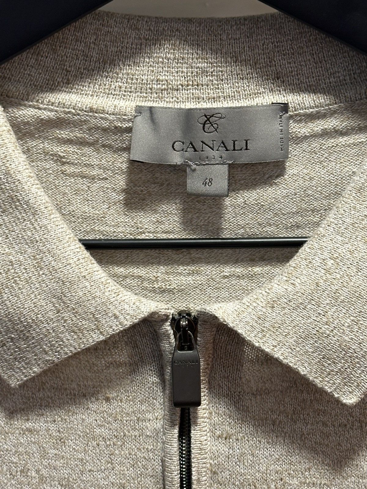 Canali Canali Beige Marl Knit Zip Polo Made in Italy Size US M / EU 48-50 / 2 - 3 Thumbnail