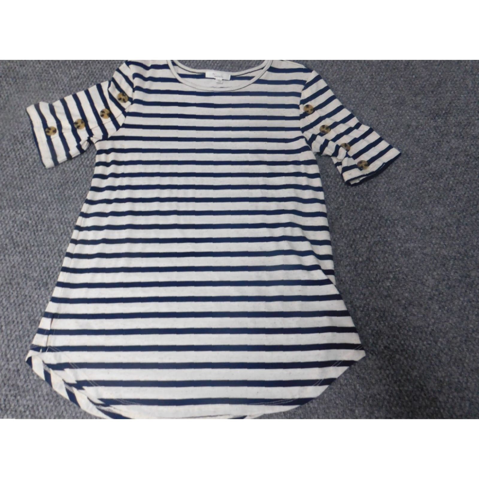 Vintage 89th & Madison Womens Blouse Short Sleeve Crew Neck Pullover Blue Striped S Small Regular Stretch Button Casual Vintage: No Size S / US 4 / IT 40 - 3 Thumbnail