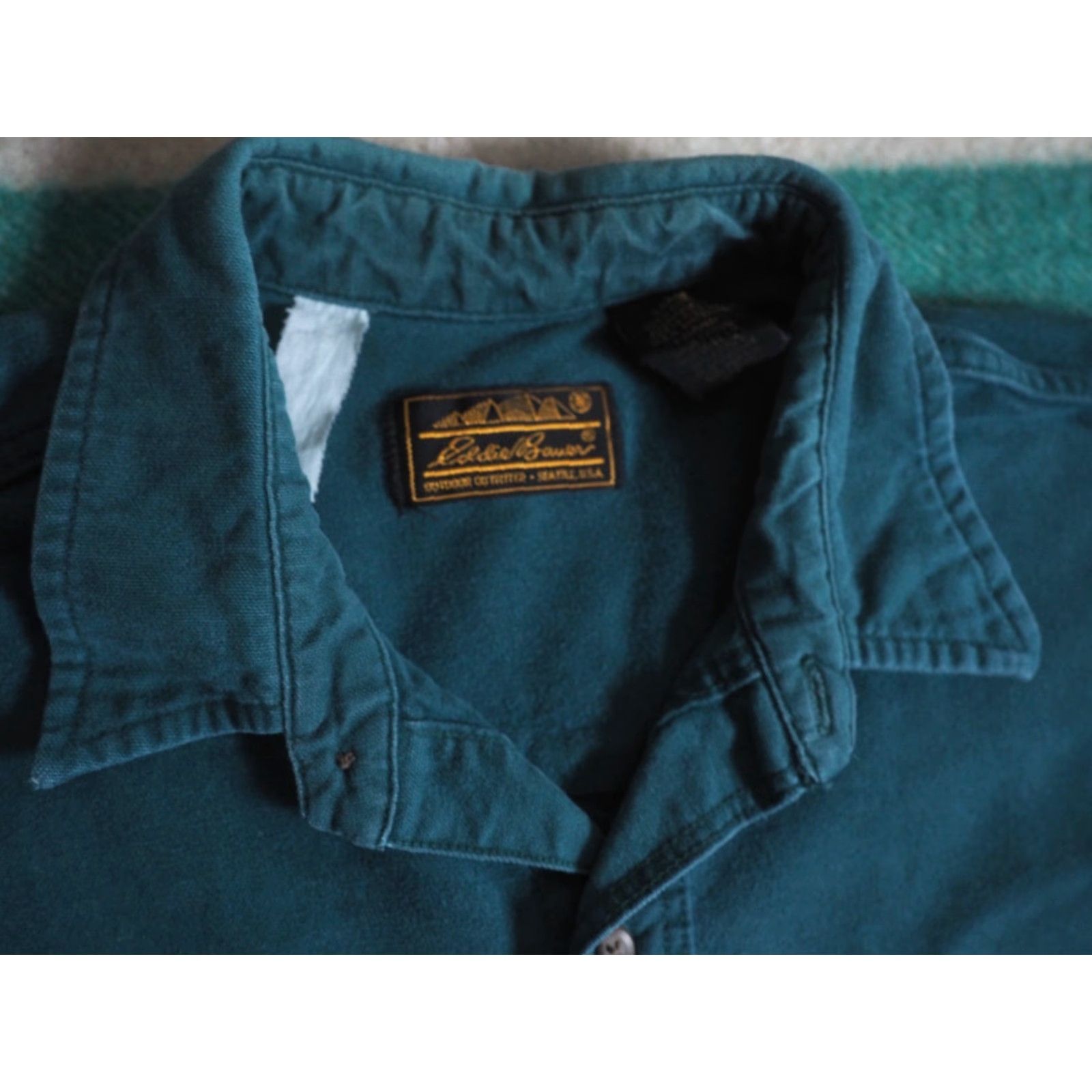 Eddie Bauer VTG Eddie Bauer Shirt Mens L Green Chamois Cloth Pocket Outdoor Button-Front 1990s Grunge Size US L / EU 52-54 / 3 - 4 Thumbnail
