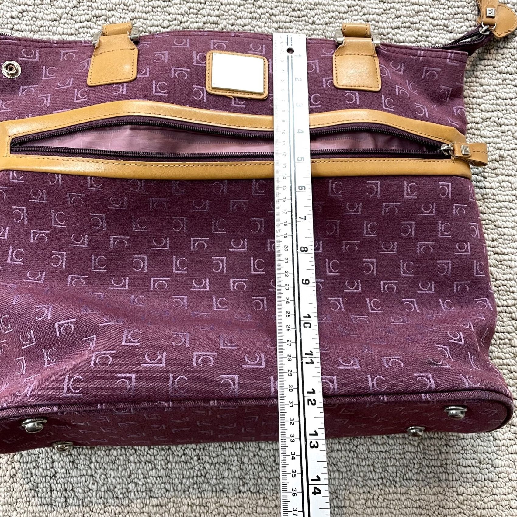 Liz Claiborne Liz Claiborne Handbag Purse Womens Purple Canvas Leather Double Handles Fold-Top Zip Bag Size ONE SIZE - 4 Thumbnail