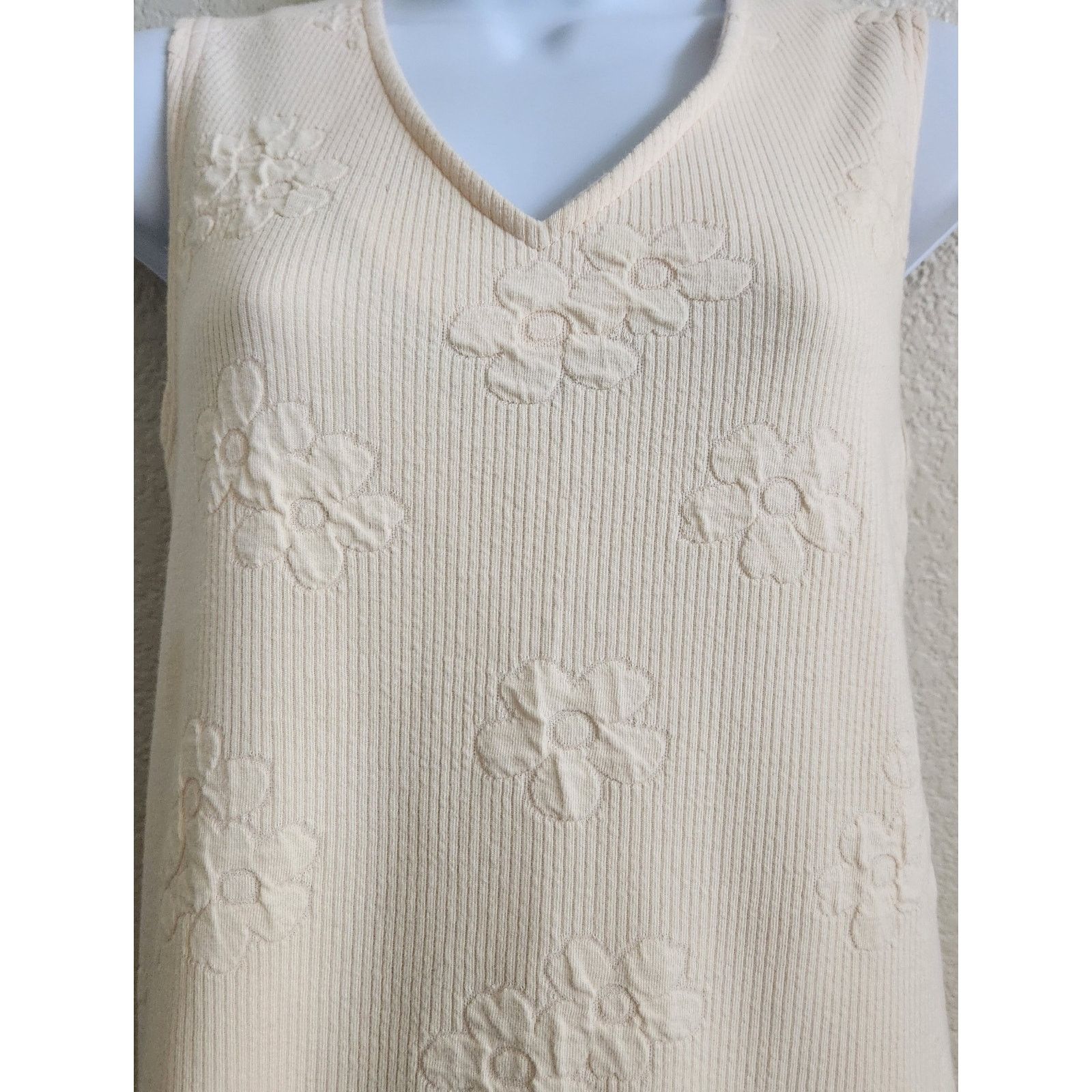 Other Cypress Cream Beige Ribbed Knit Raised Flower Sheath Dress S Size S / US 4 / IT 40 - 2 Thumbnail