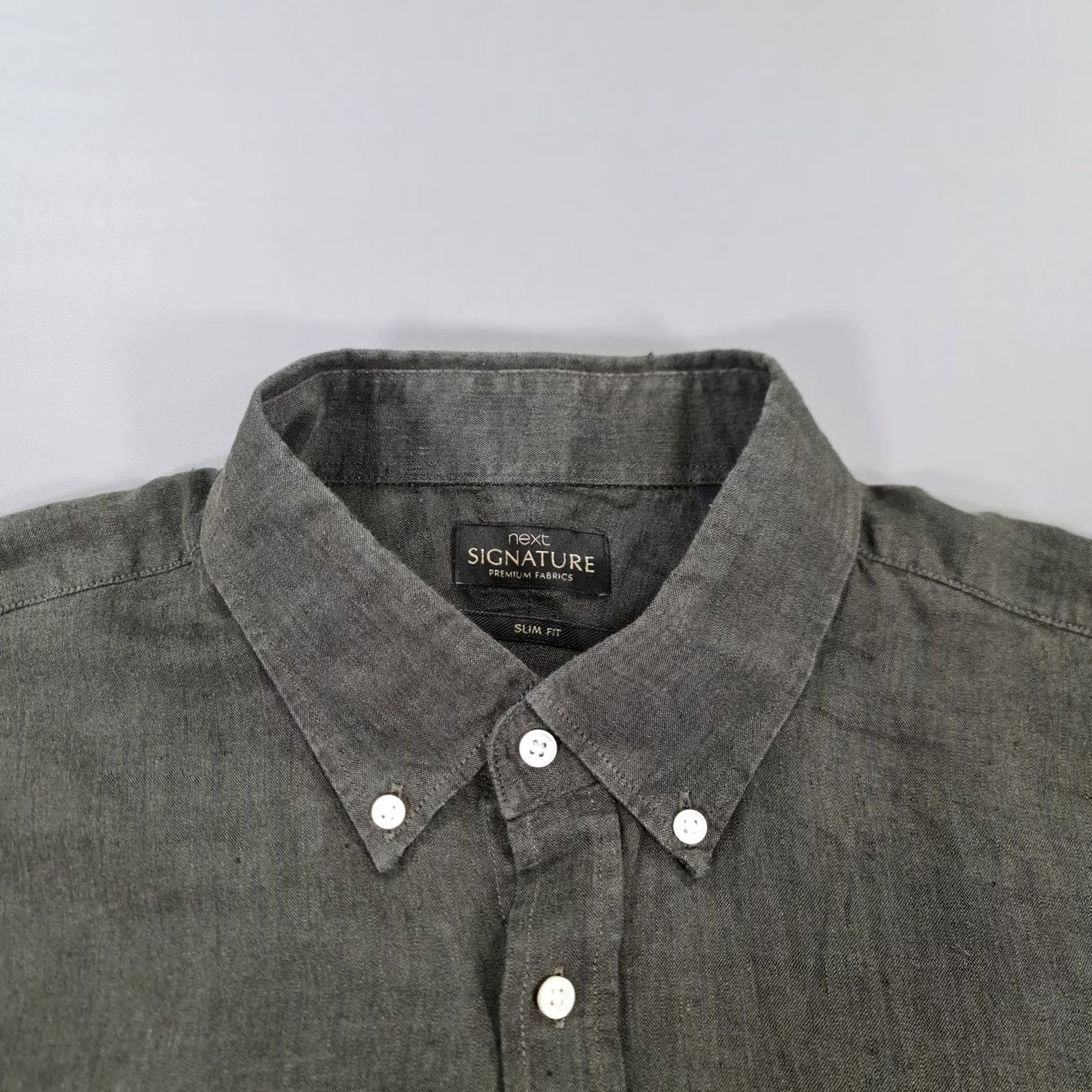 NEXT NEXT Slim Fit Shirt Green 2XL 100% Linen Button-Up Collared Long Sleeve Men’s Vintage: No Essence City Holiday Modern Breathable Lightweight Seasonal Size US XXL / EU 58 / 5 - 2 Thumbnail