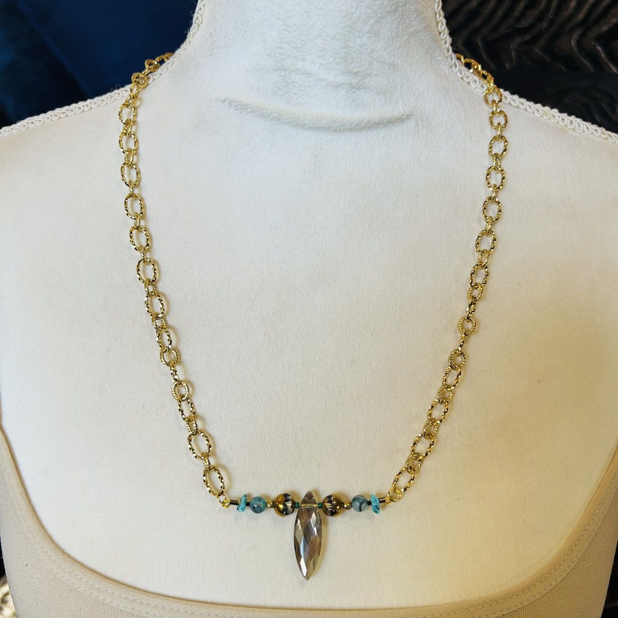 Handmade Handcrafted rutilated quartz glass stone beaded bar necklace Size ONE SIZE - 2 Thumbnail
