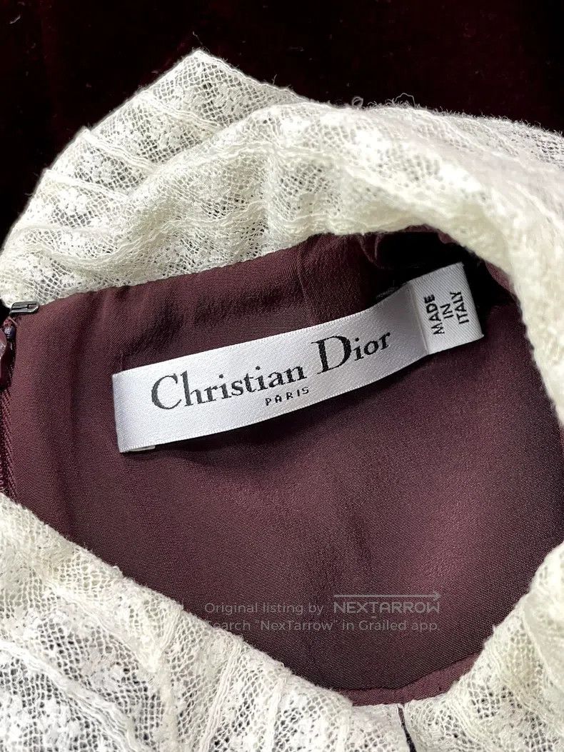 Dior Dior Red velvet lace collar long-sleeved dress Size XXS / US 00 / IT 34 - 4 Thumbnail