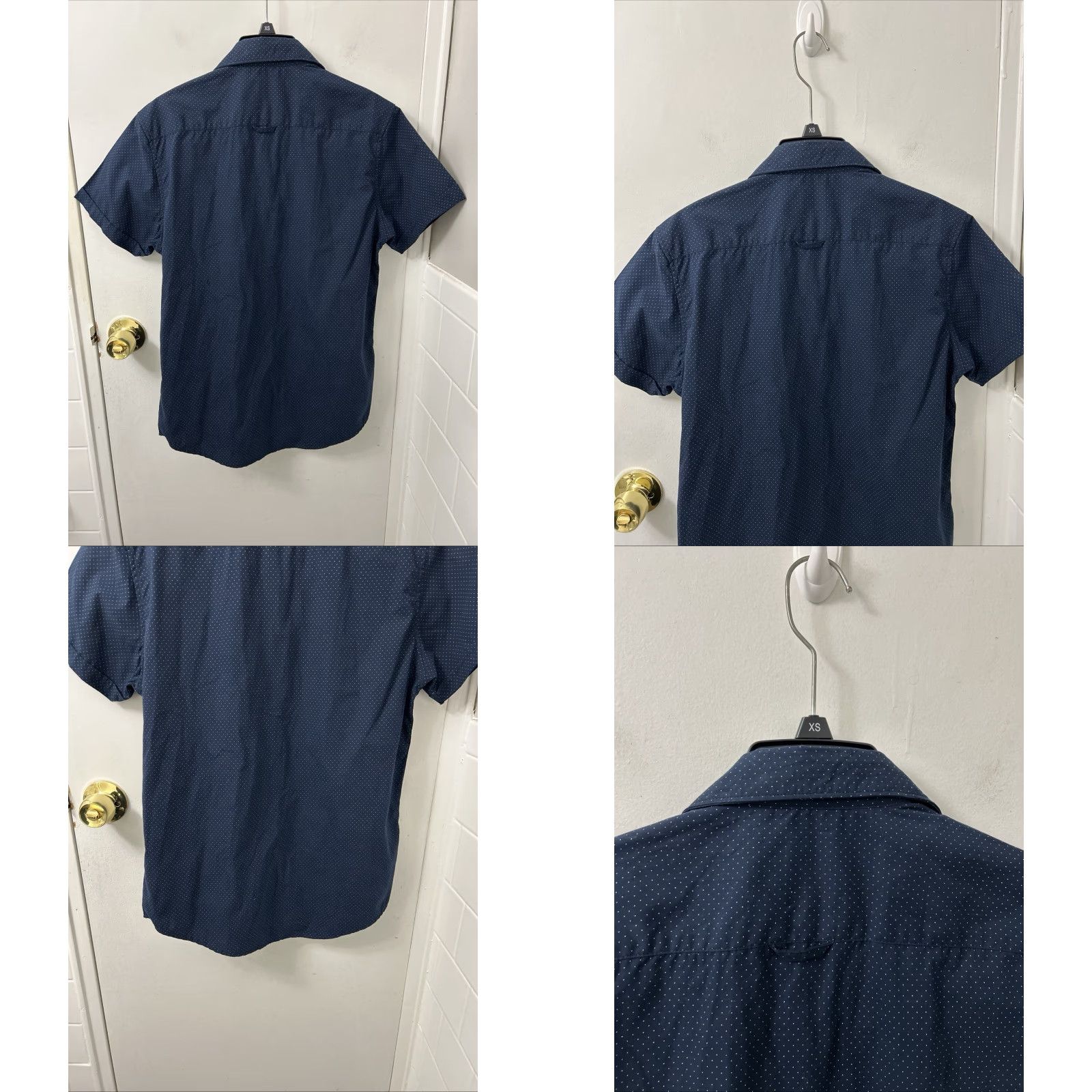 Denime DENIM & FLOWER Shirt Mens XS Blue Short Sleeve Button-Down NWT Polka Dot Floral Collar Slim Fit Size US XS / EU 42 / 0 - 8 Thumbnail