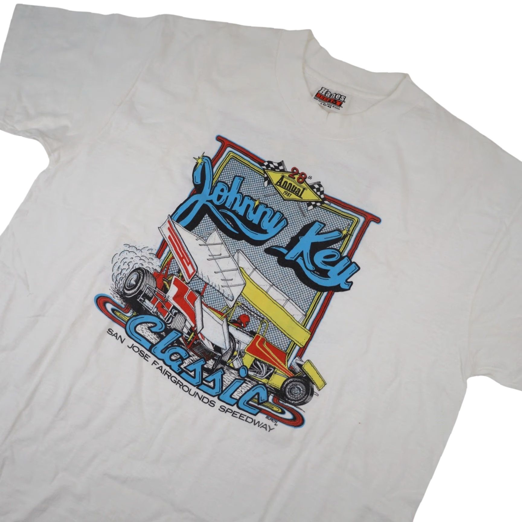 Vintage VINTAGE 80s Johnny Key Classic Sprint Car Racing Mens Large Graphic T Shirt White Size US L / EU 52-54 / 3 - 2 Thumbnail