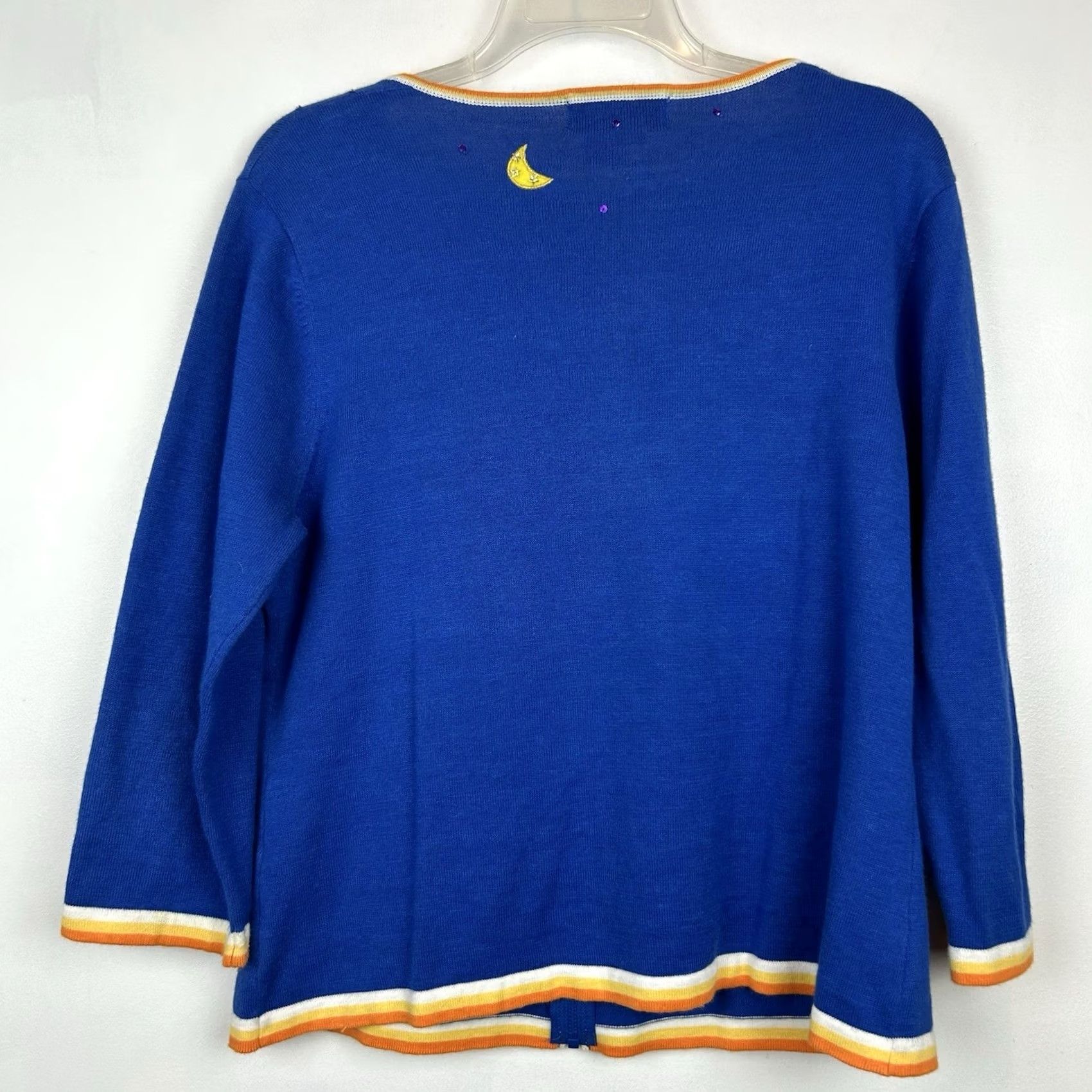 Vintage VINTAGE Jack B Quick Halloween Embroidered Cardigan Sweater Womens M Blue Ghost Knit Casual Fall 21.5" 19" Ramie Cotton Rayon Acrylic Size M / US 6-8 / IT 42-44 - 2 Thumbnail